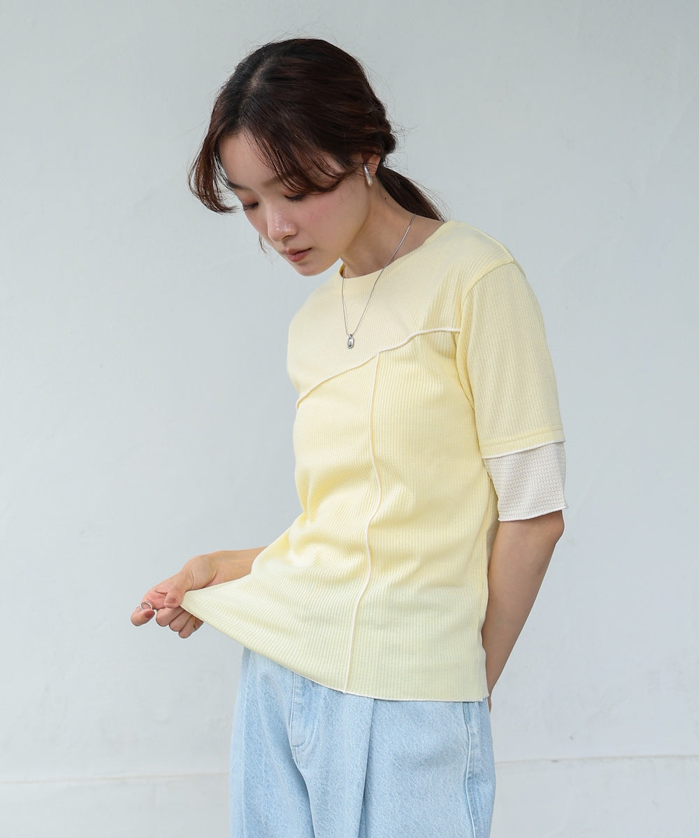 袖切り替えメローリブカットソー