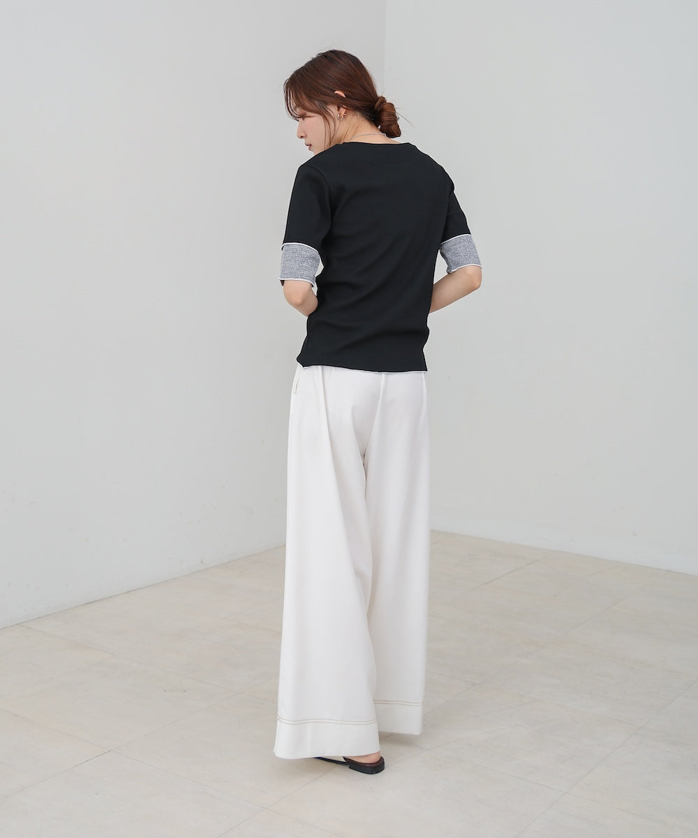袖切り替えメローリブカットソー