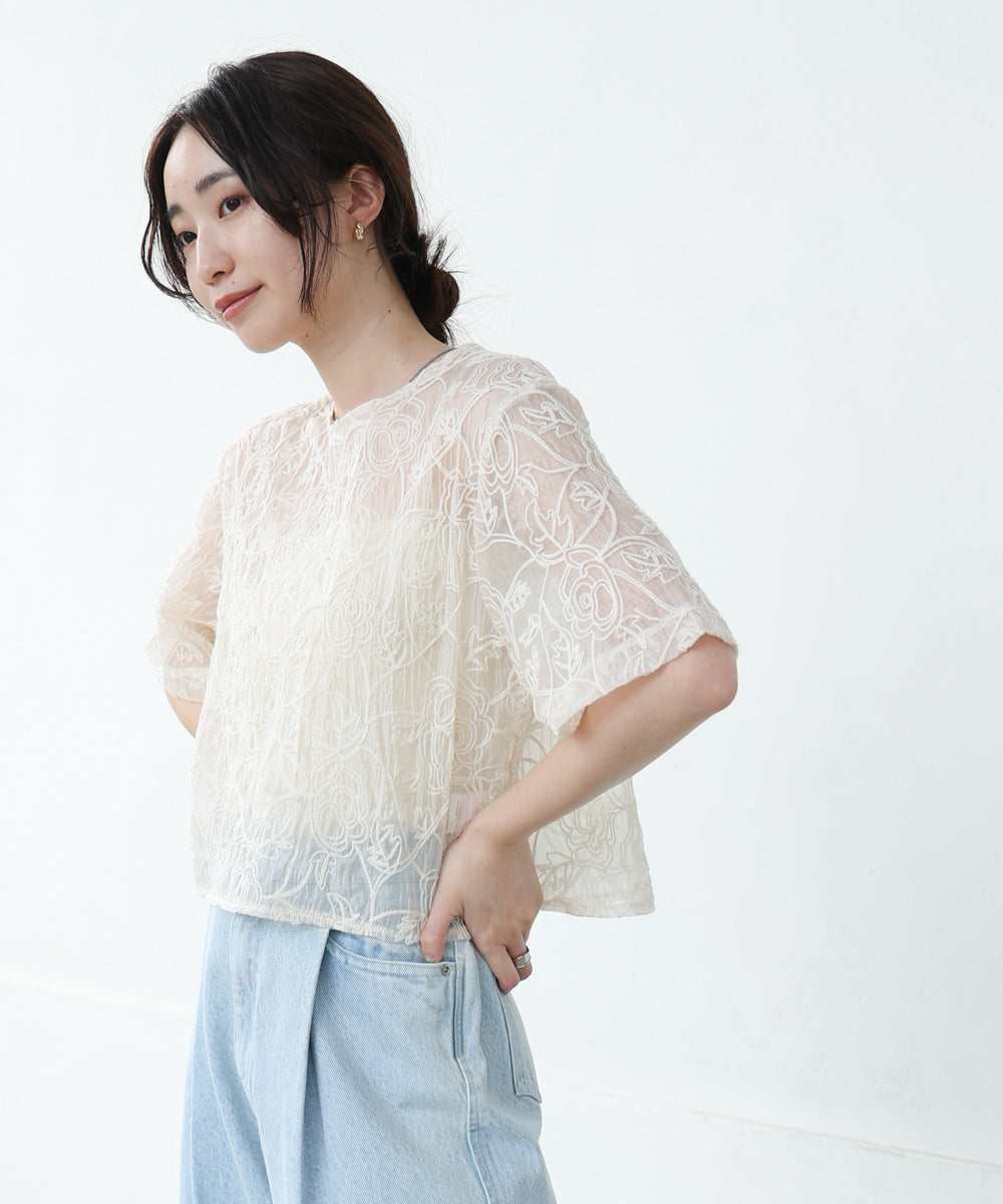 コード刺繍オーガンジーブラウス