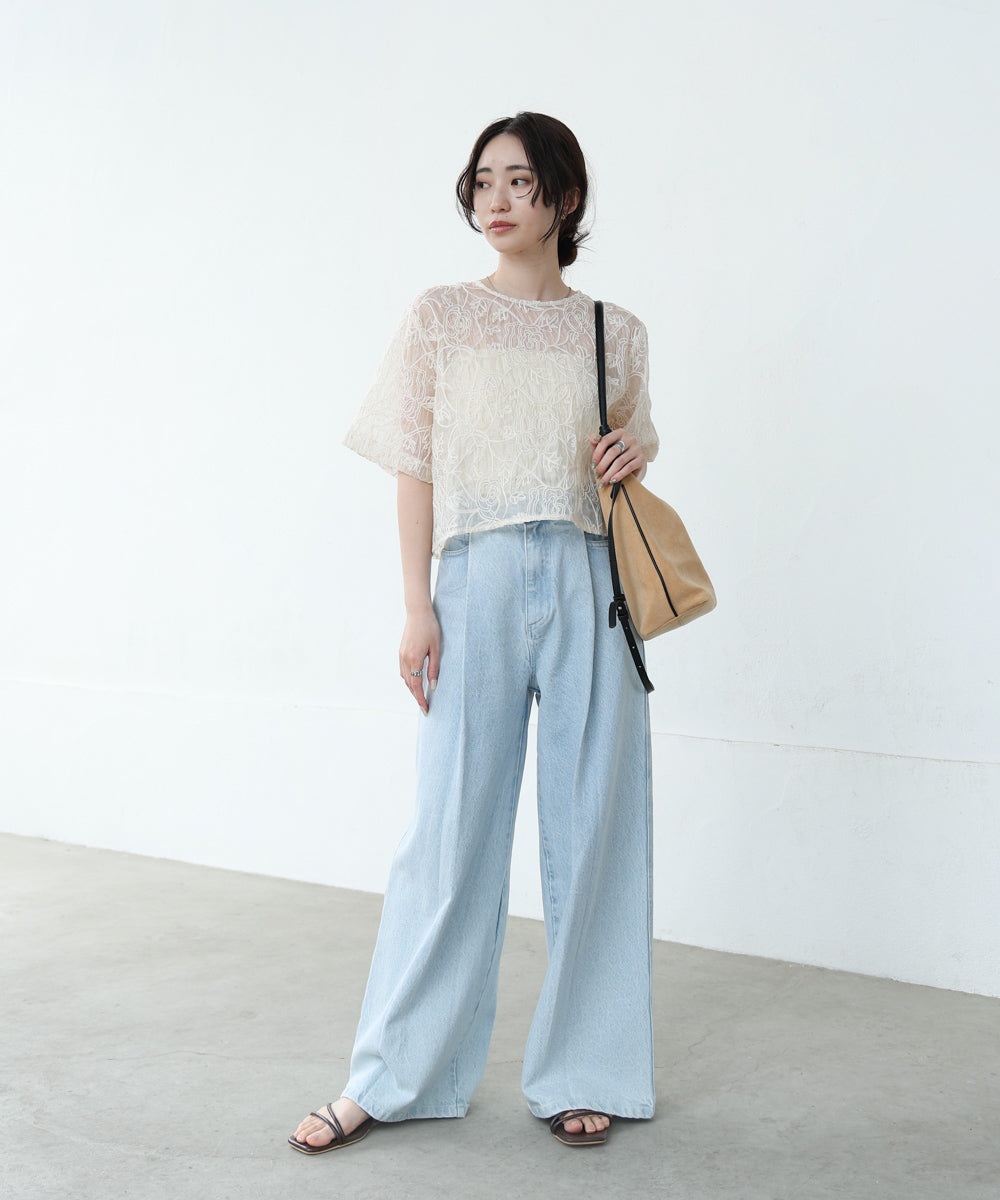 コード刺繍オーガンジーブラウス