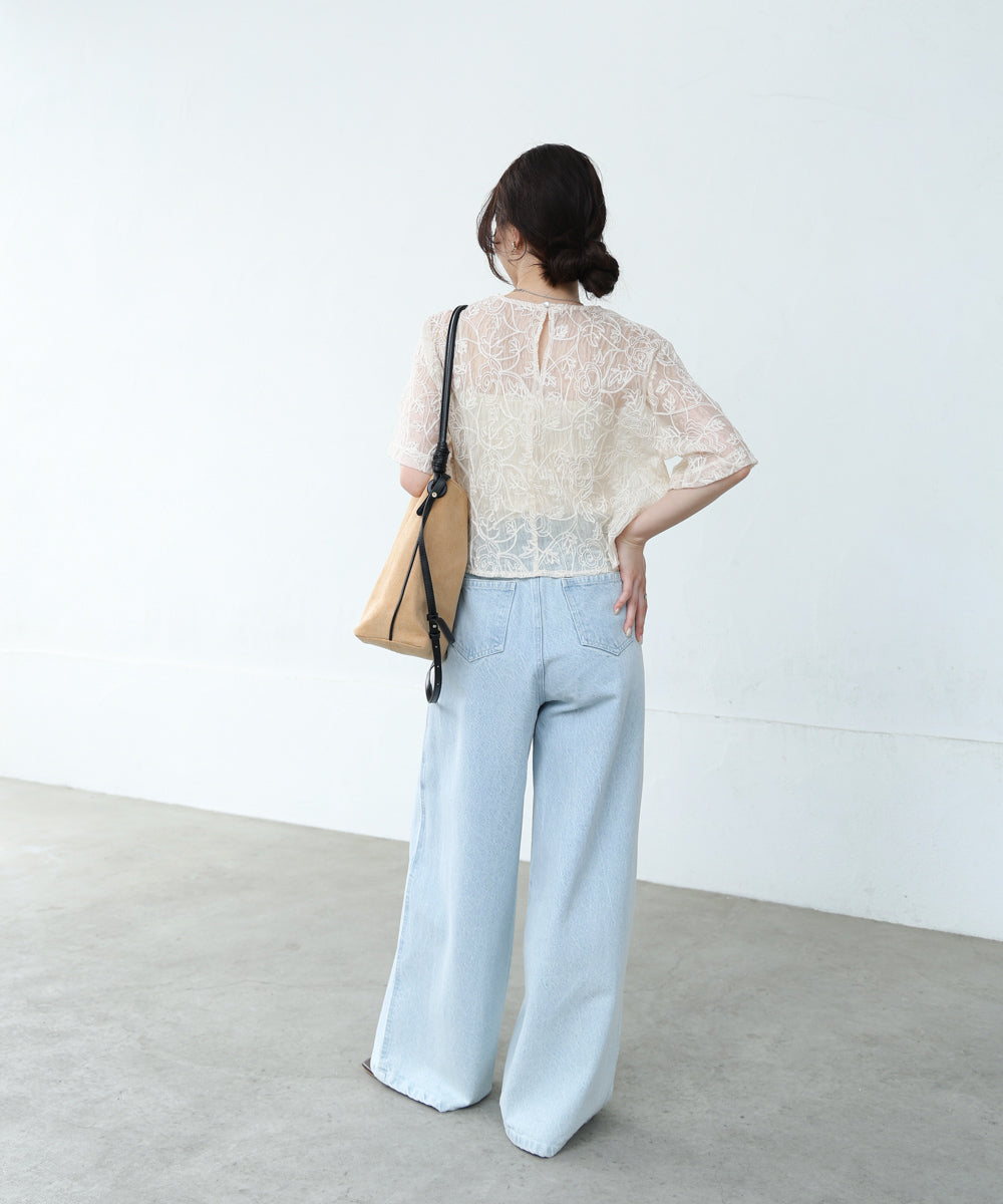 コード刺繍オーガンジーブラウス