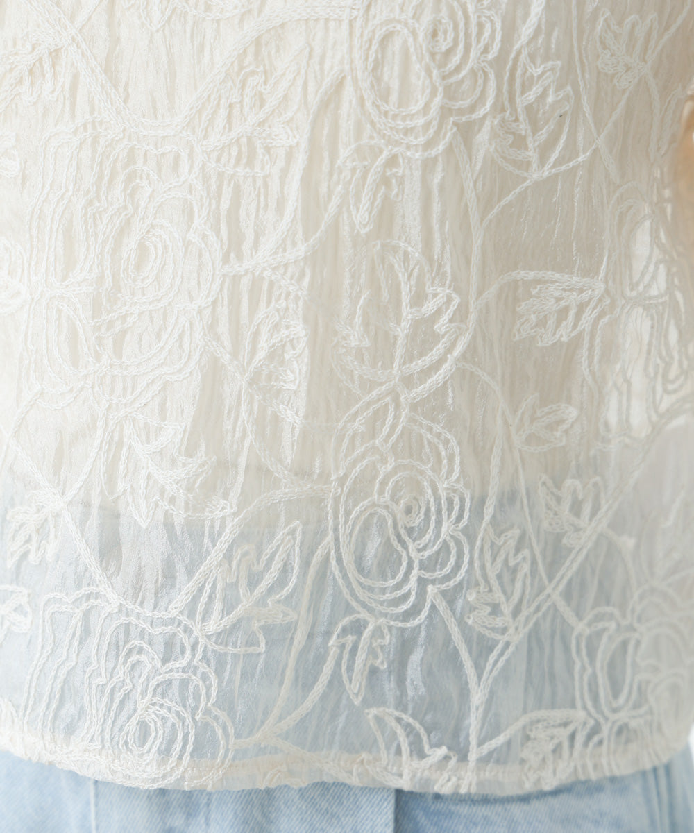 コード刺繍オーガンジーブラウス