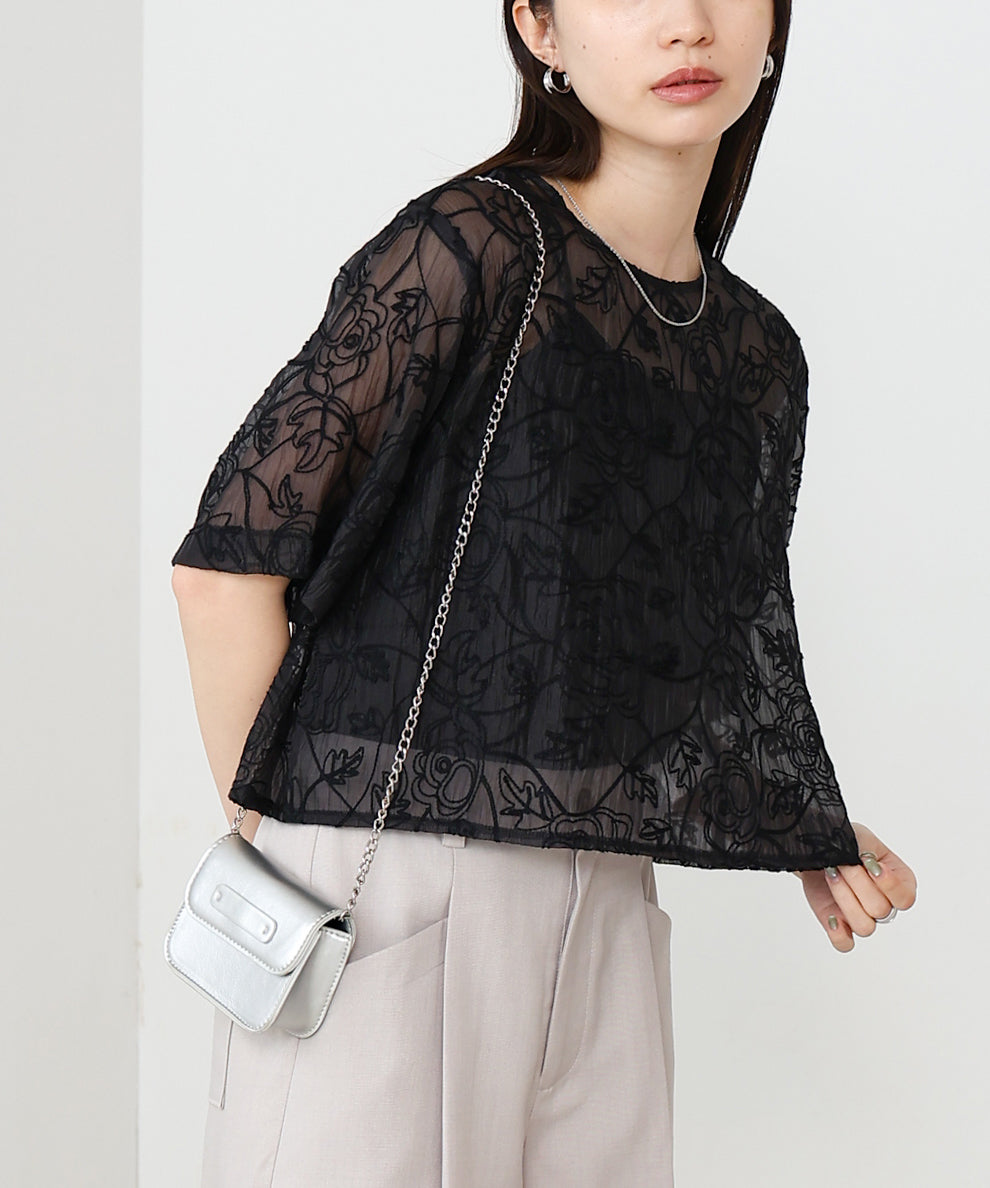 コード刺繍オーガンジーブラウス