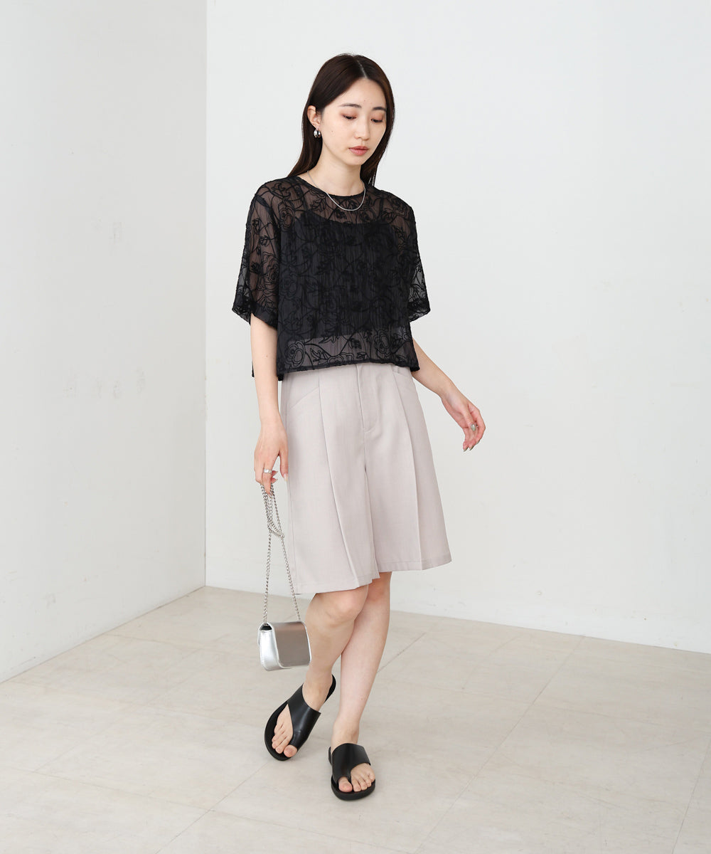 コード刺繍オーガンジーブラウス