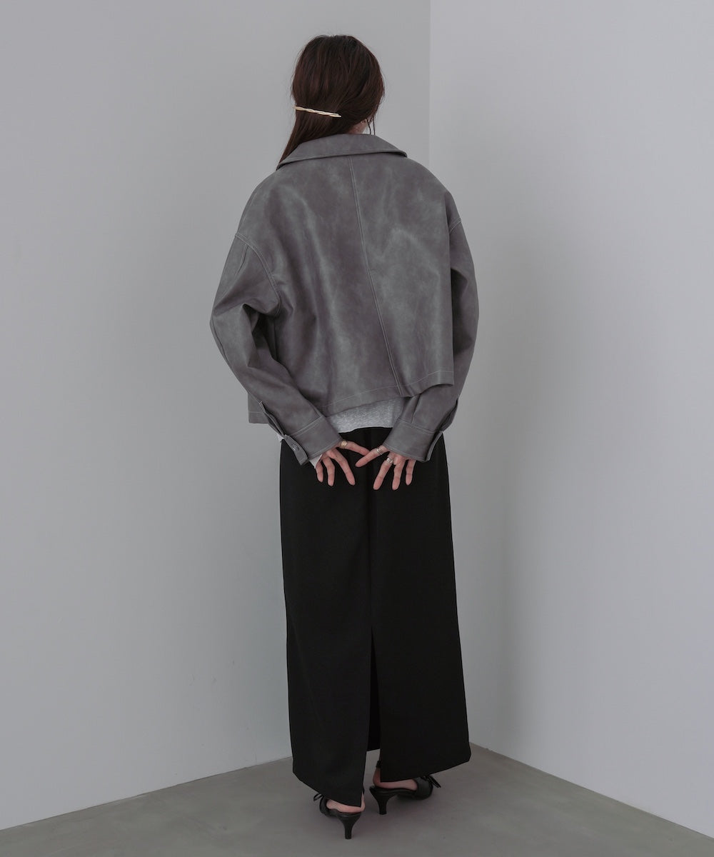 ムラ合皮配色ステッチジャケット