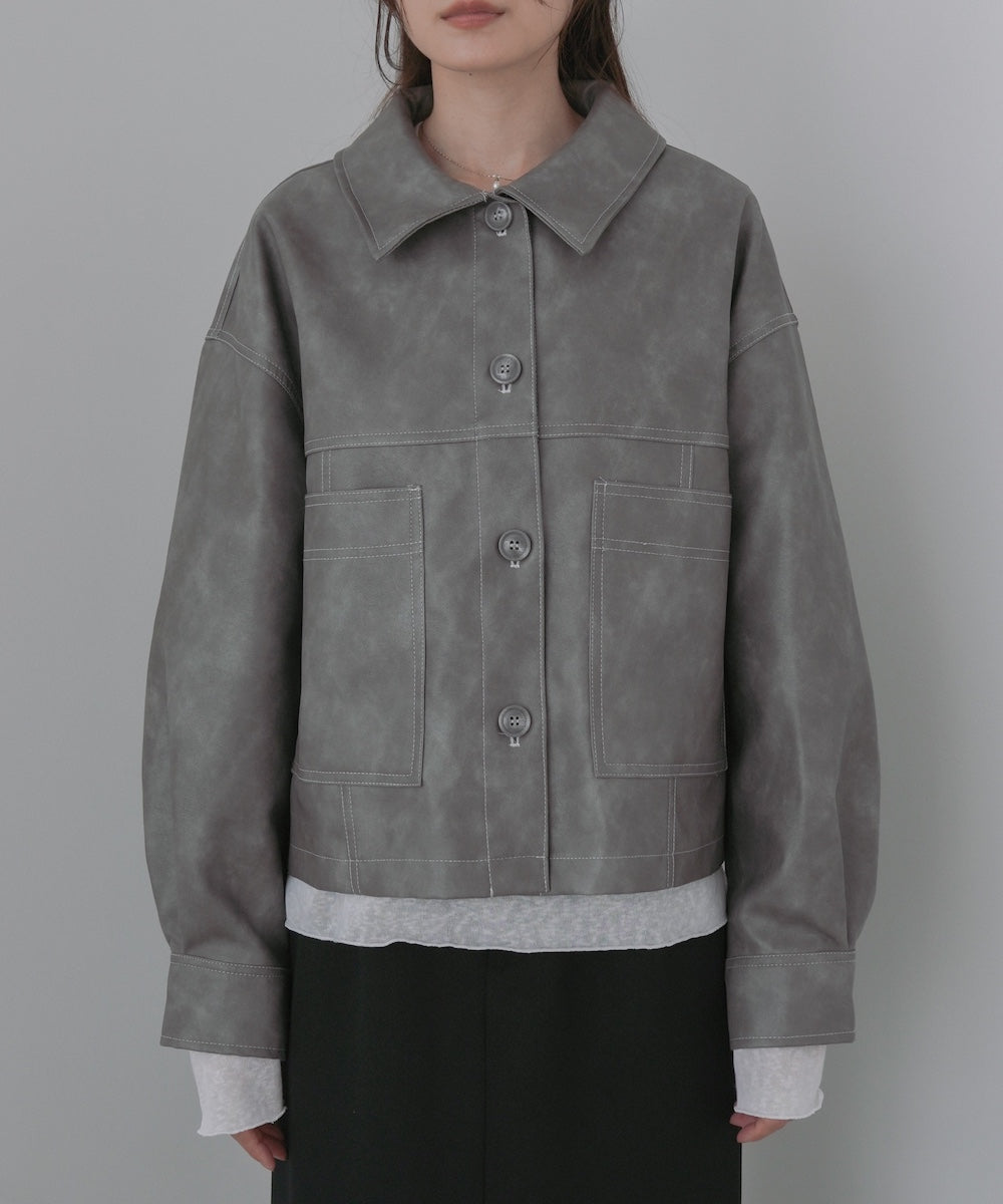 ムラ合皮配色ステッチジャケット