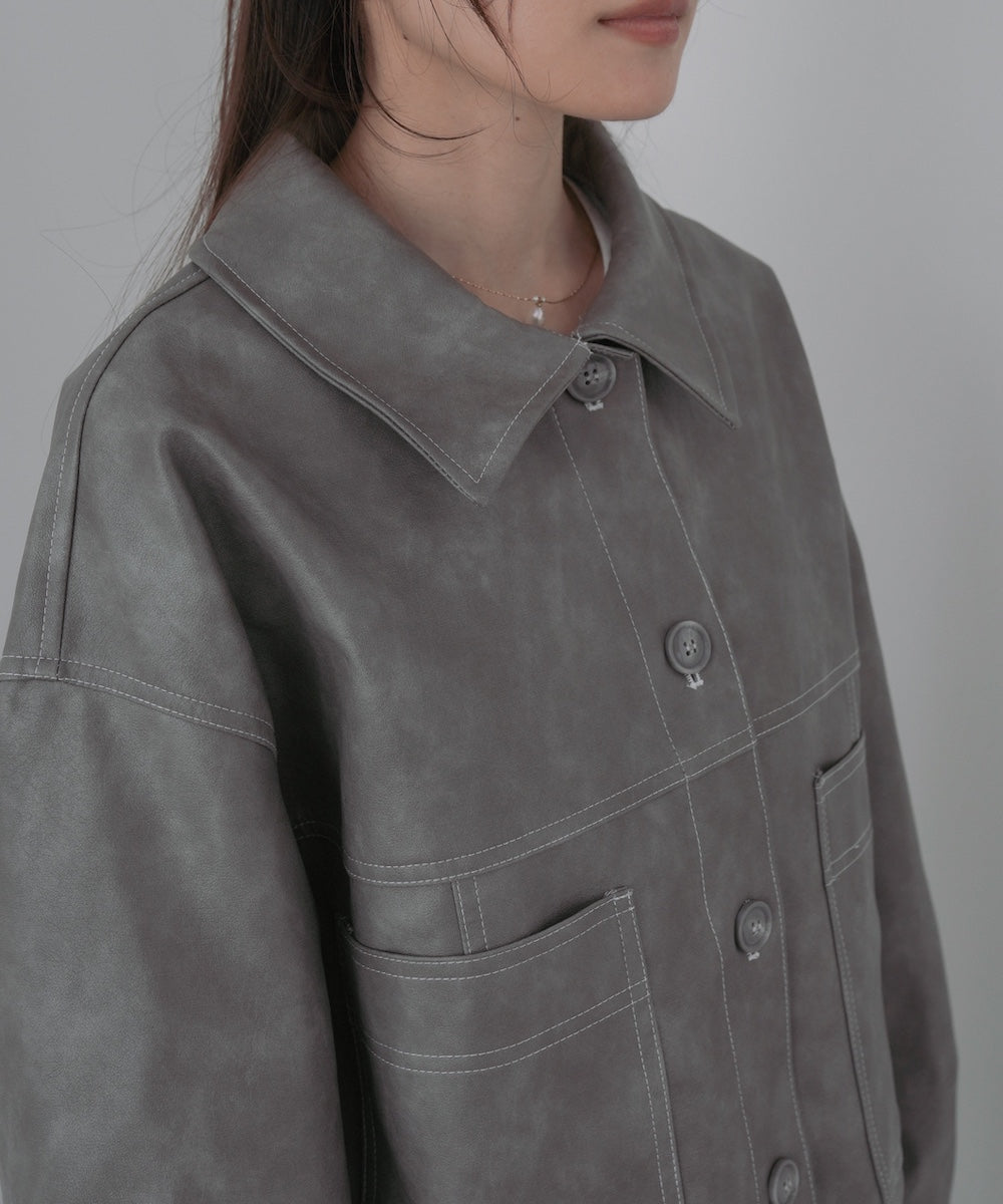 ムラ合皮配色ステッチジャケット