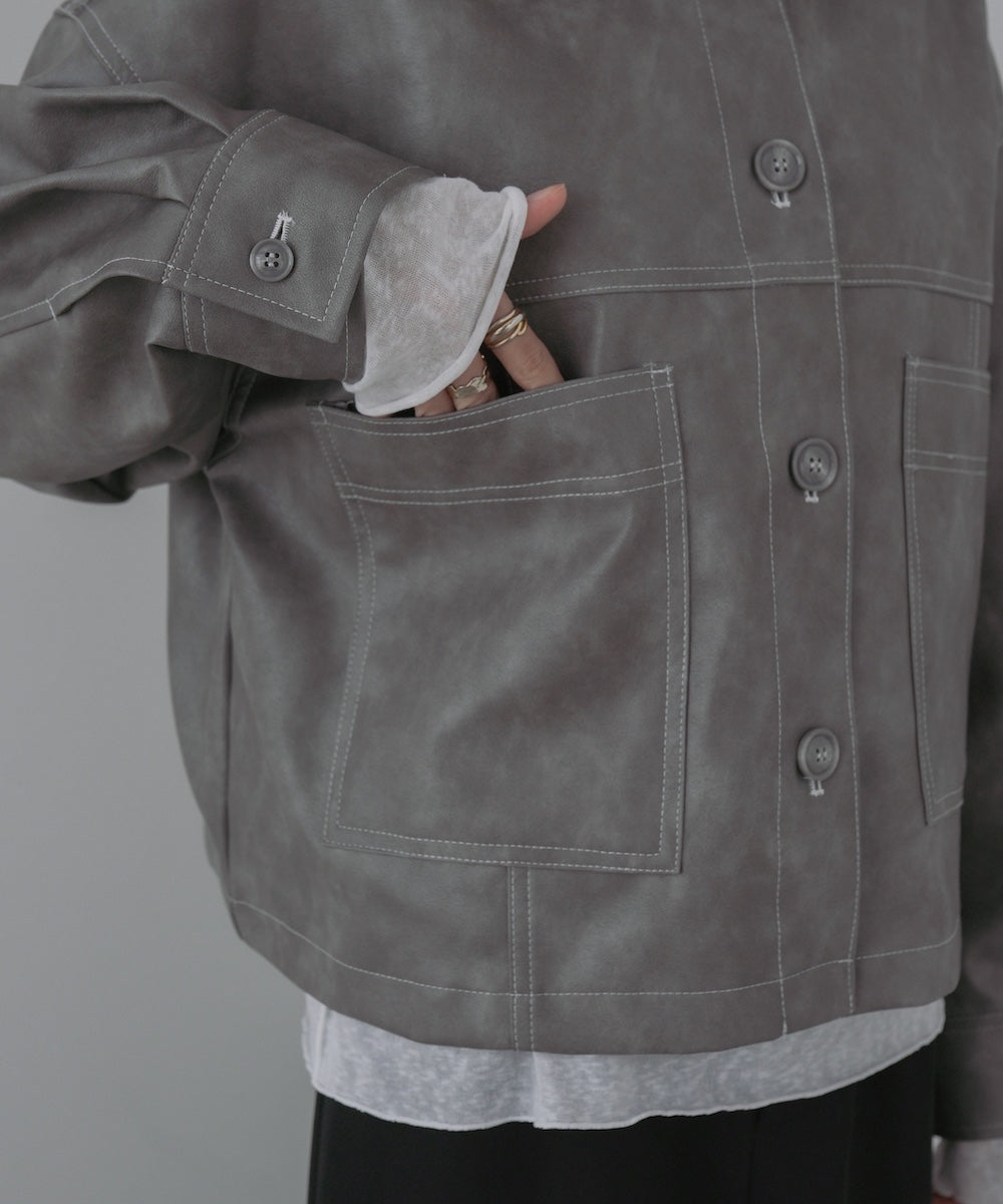 ムラ合皮配色ステッチジャケット