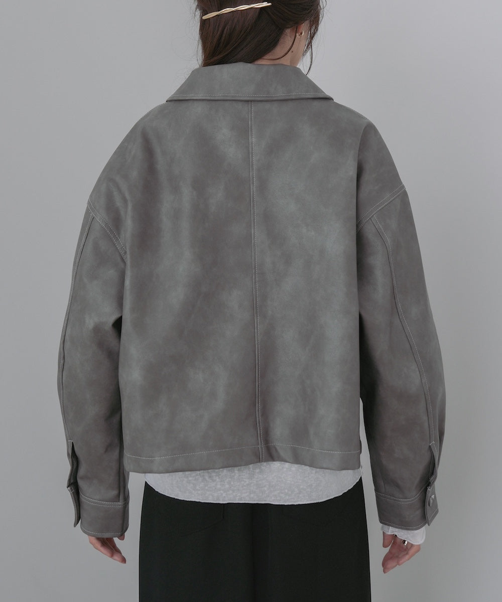 ムラ合皮配色ステッチジャケット