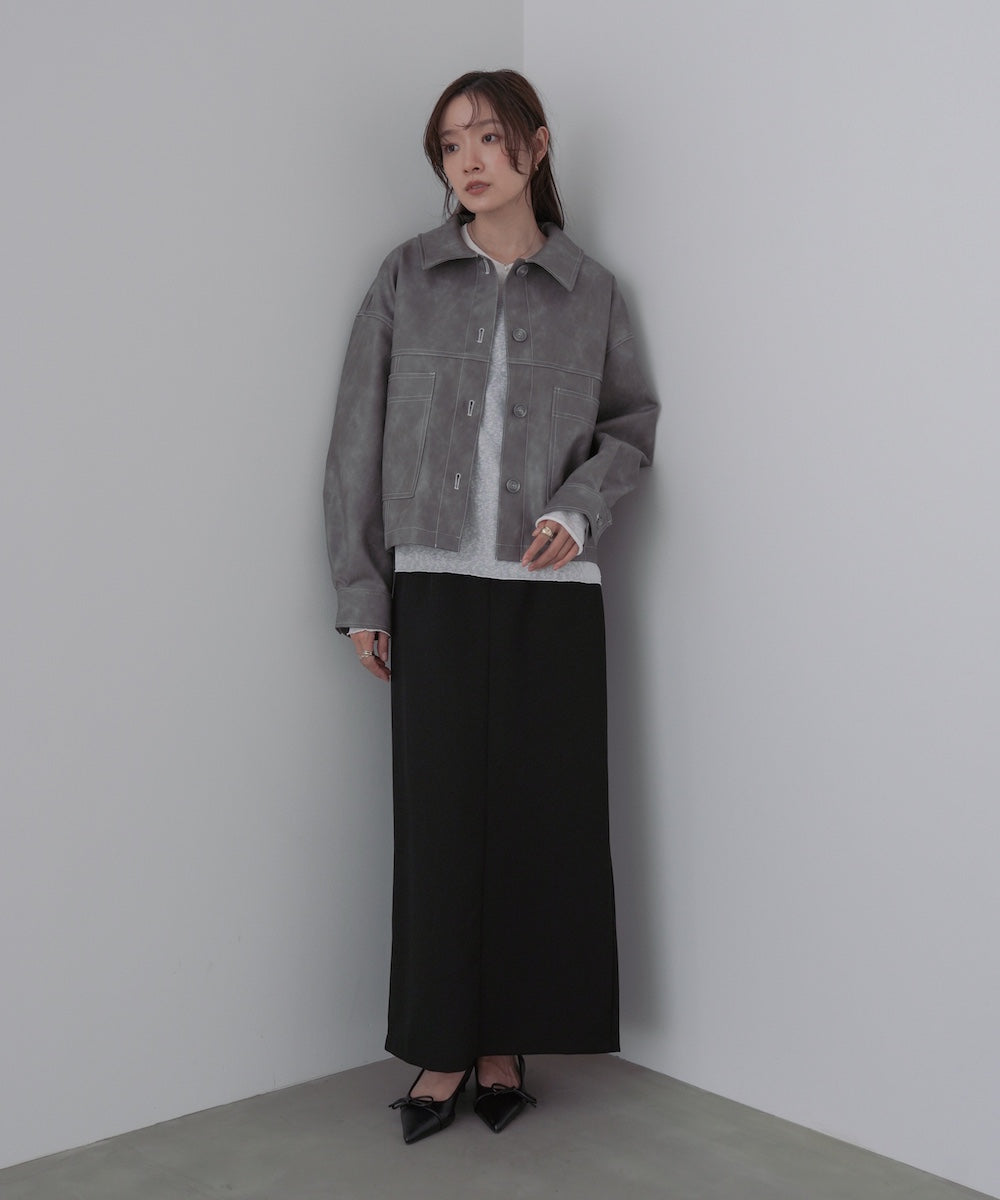 ムラ合皮配色ステッチジャケット