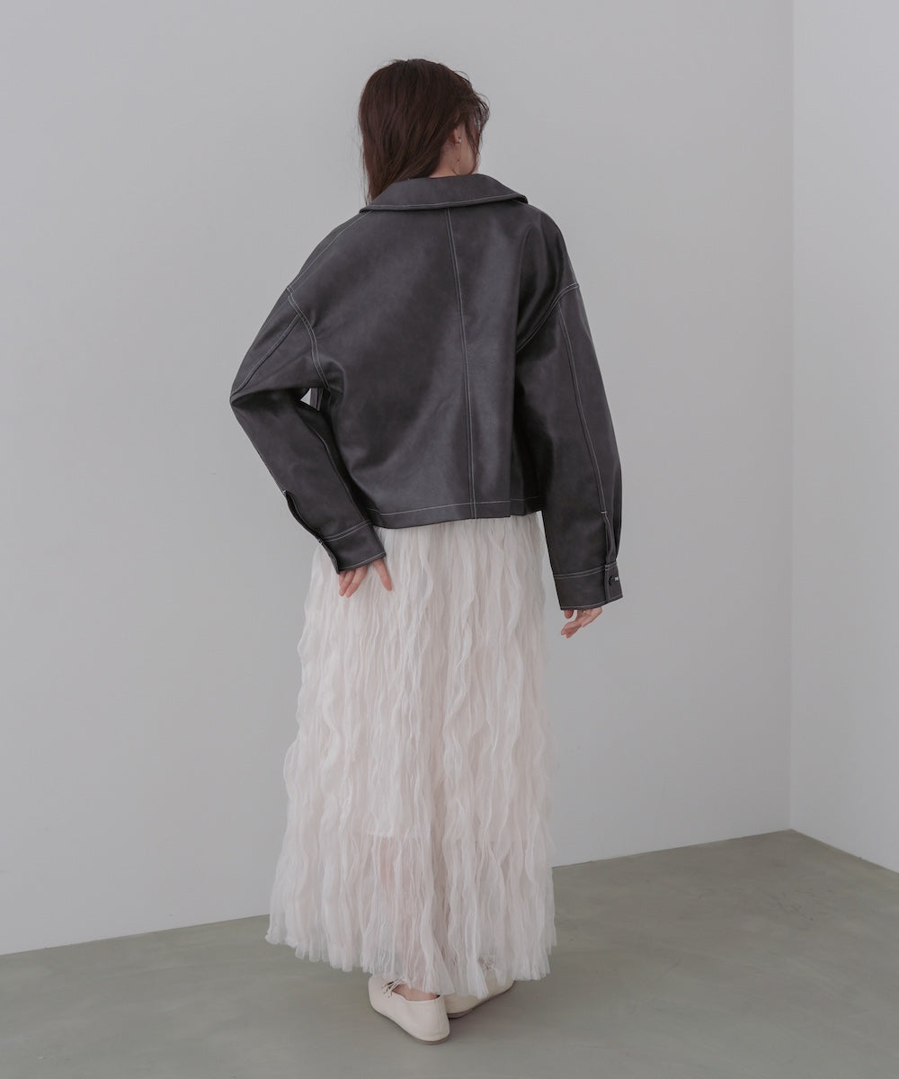 ムラ合皮配色ステッチジャケット