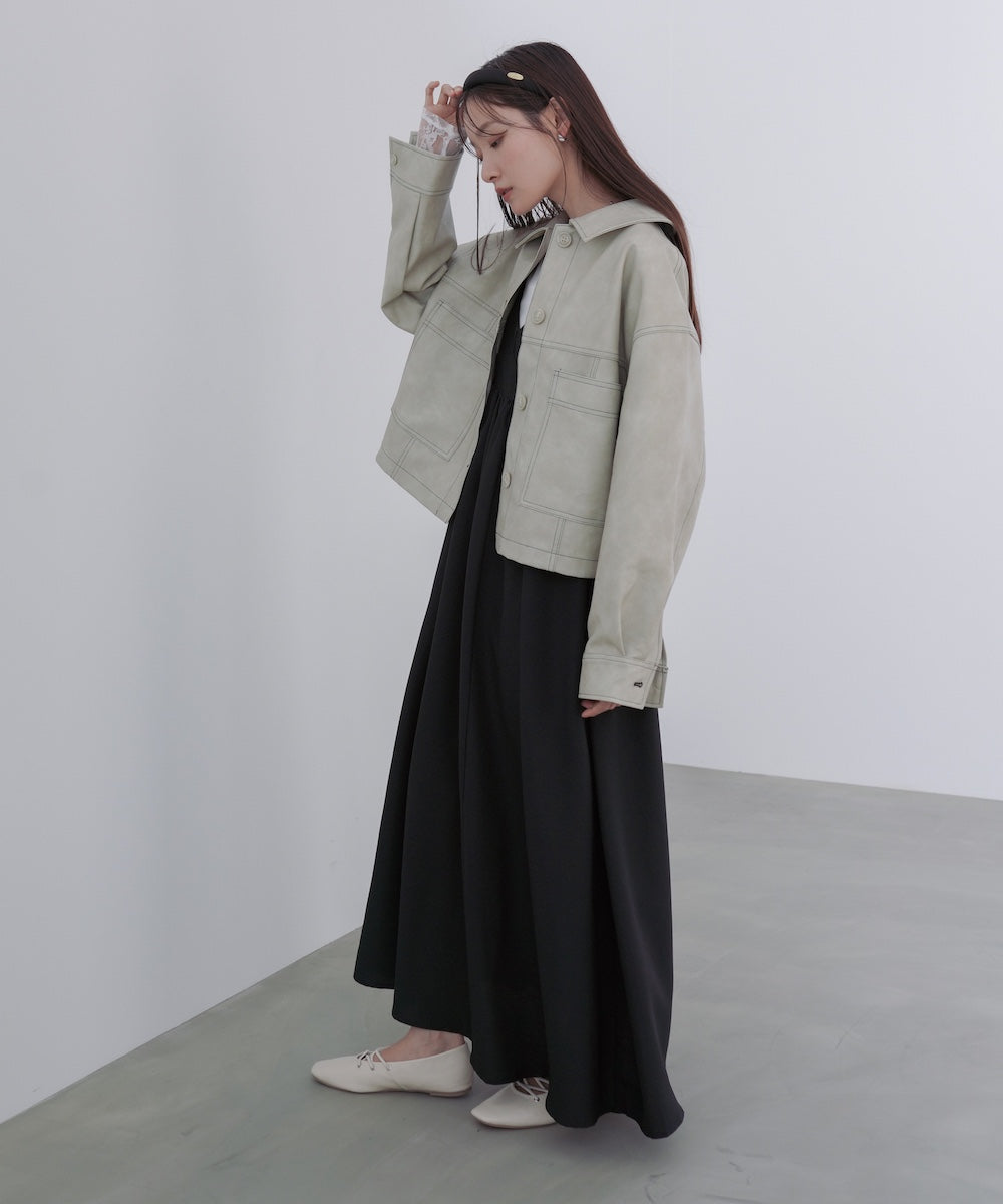 ムラ合皮配色ステッチジャケット