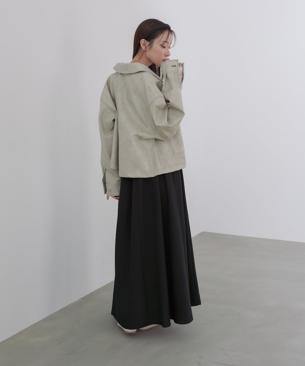 ムラ合皮配色ステッチジャケット