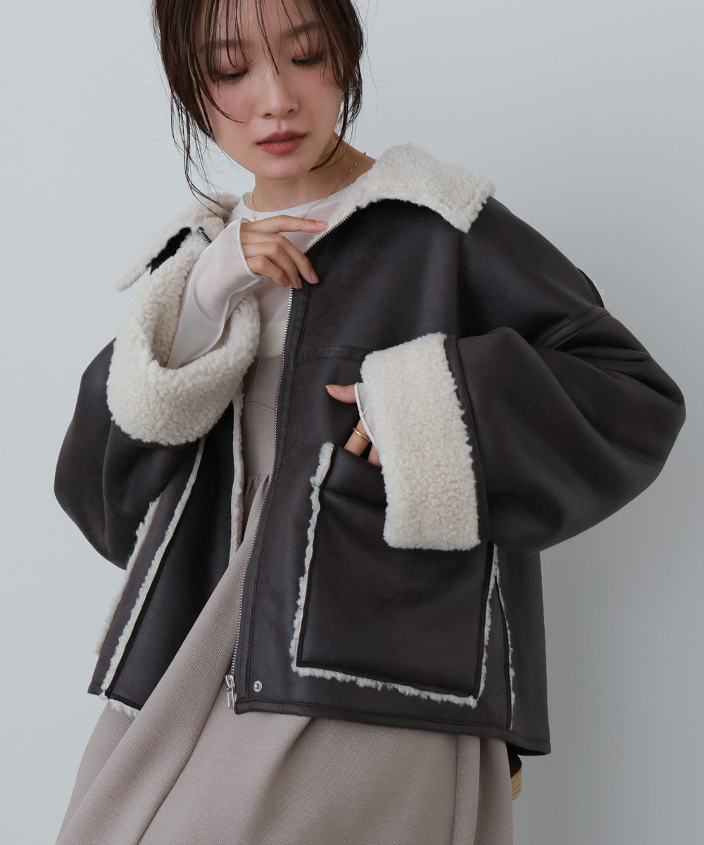 フェイクスエード×ボアボンディングムートンブルゾン