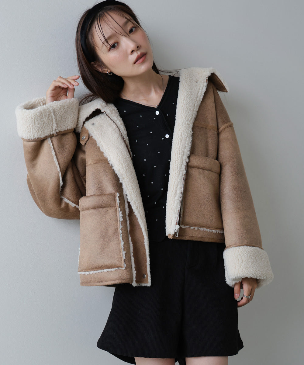 フェイクスエード×ボアボンディングムートンブルゾン
