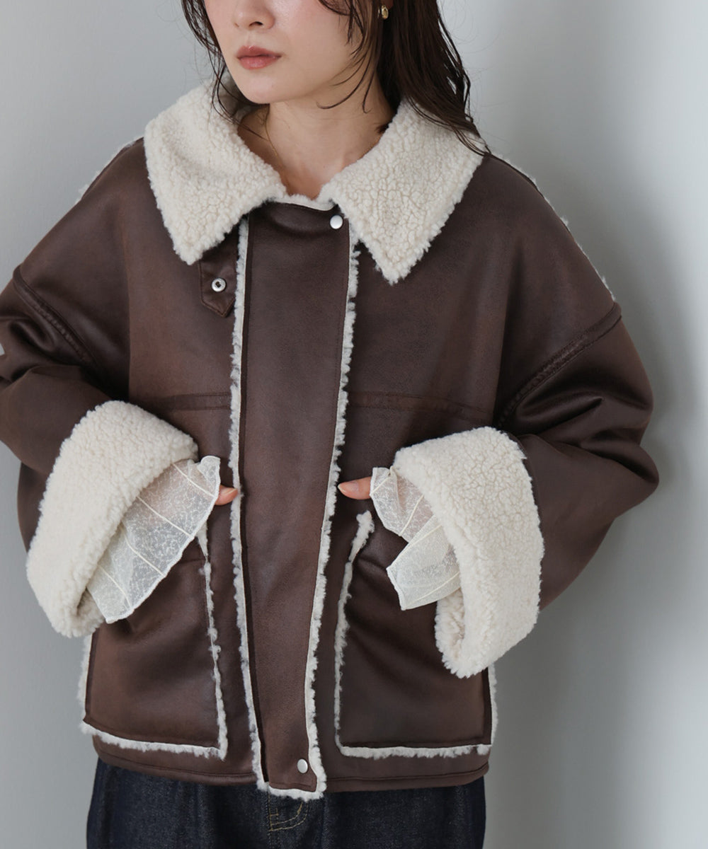フェイクスエード×ボアボンディングムートンブルゾン