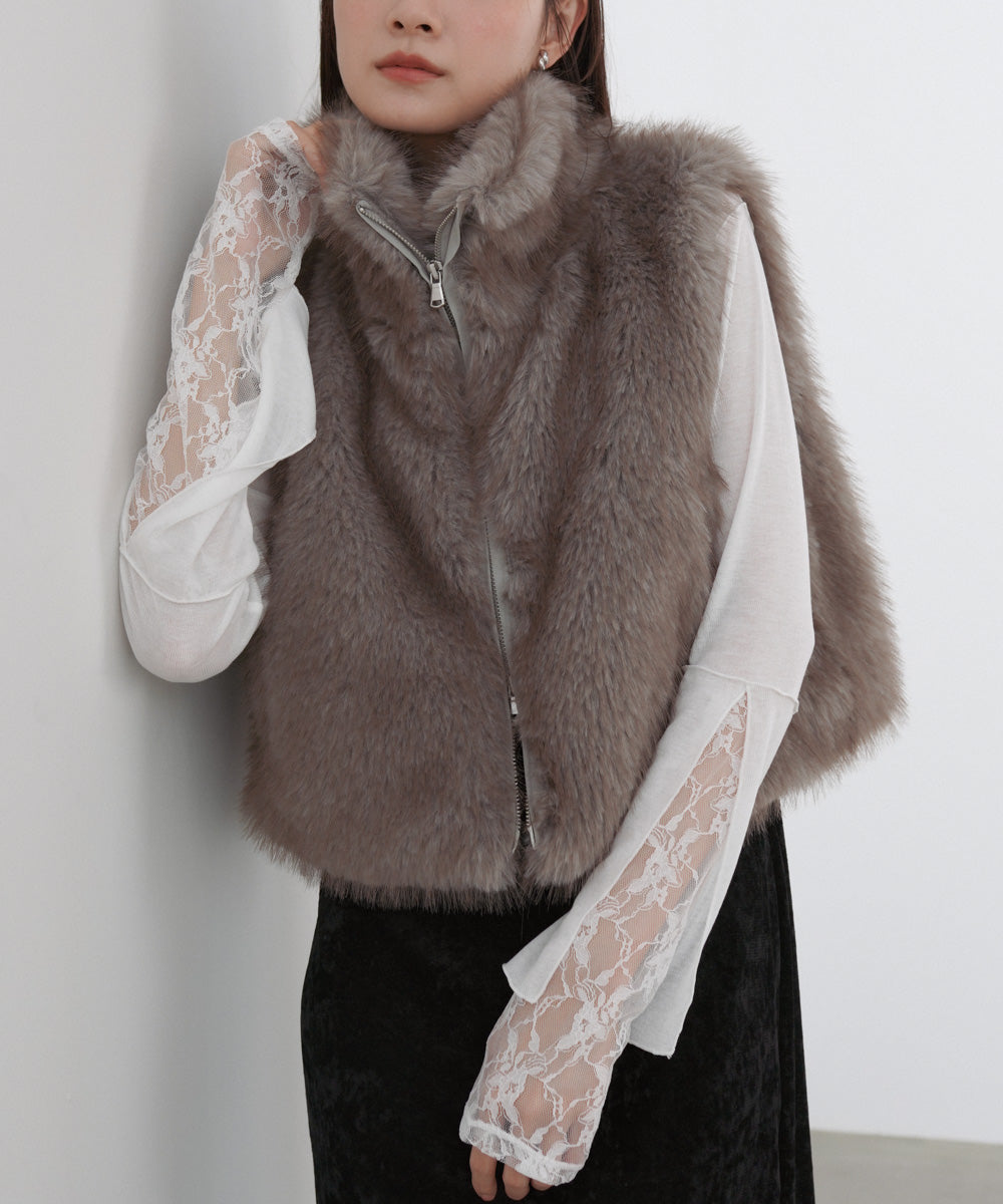 ミックスファーWジップベスト