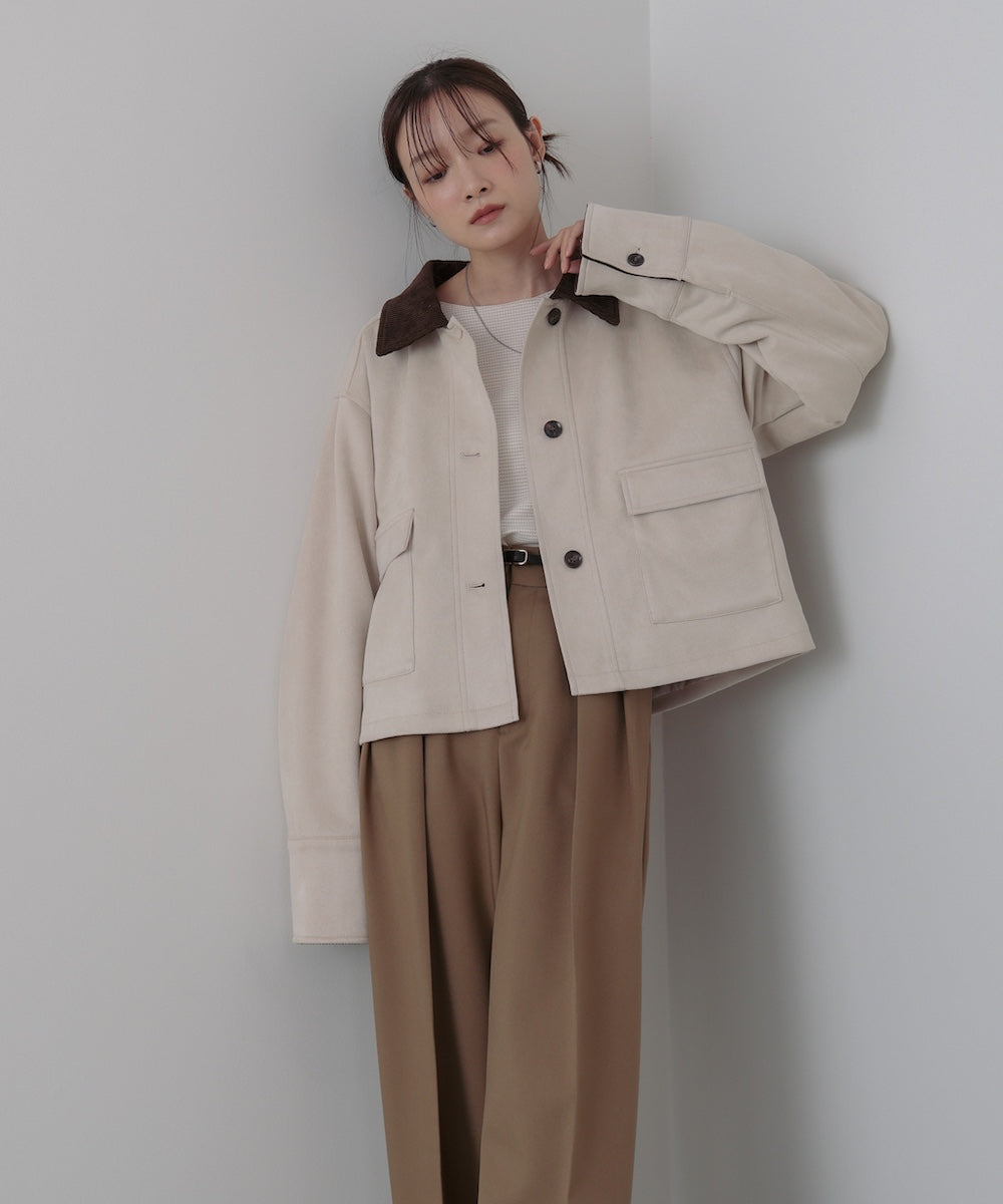 フェイクスエード×コーデュロイショートカバーオール