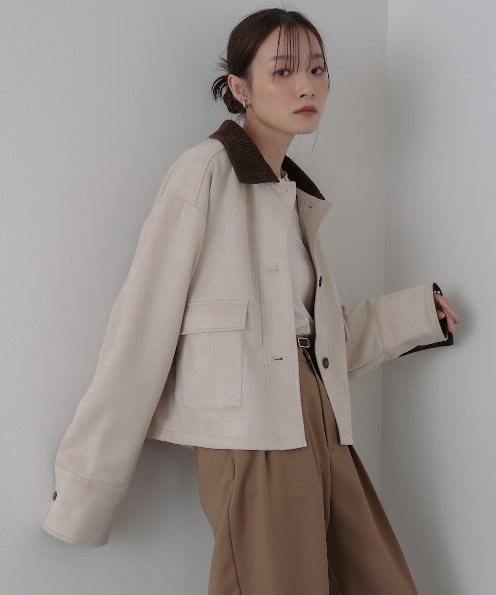 フェイクスエード×コーデュロイショートカバーオール