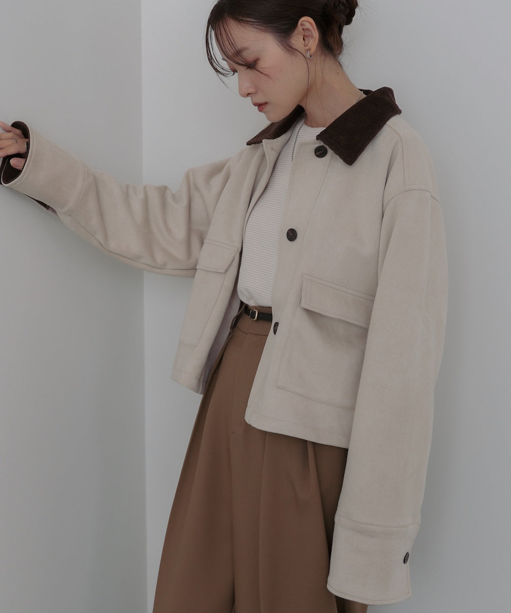 フェイクスエード×コーデュロイショートカバーオール