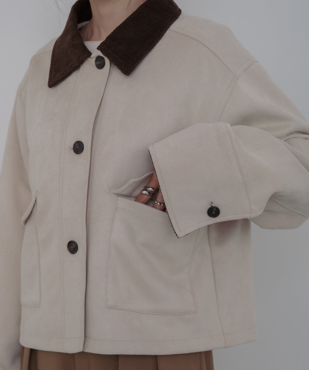 フェイクスエード×コーデュロイショートカバーオール