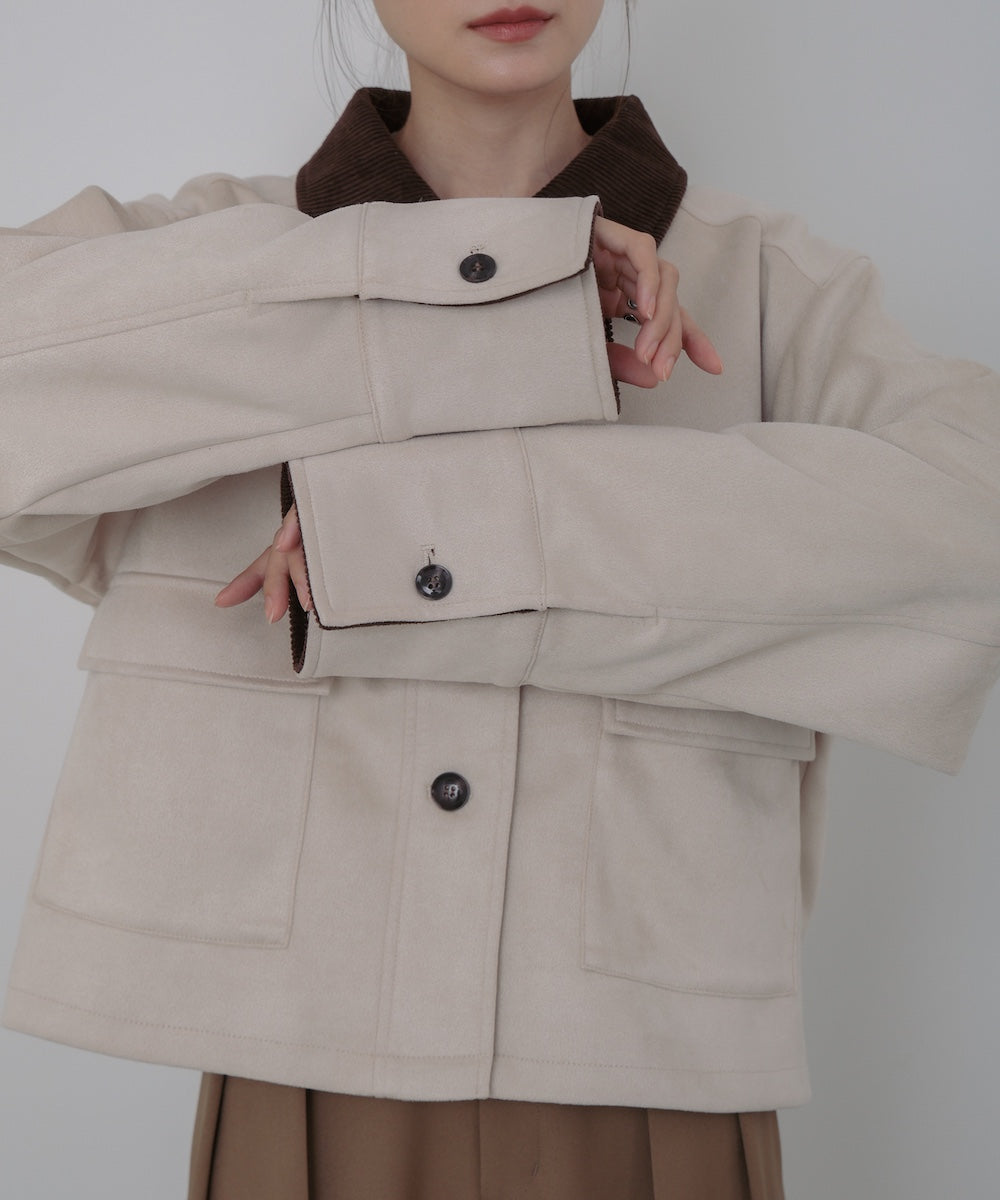 フェイクスエード×コーデュロイショートカバーオール