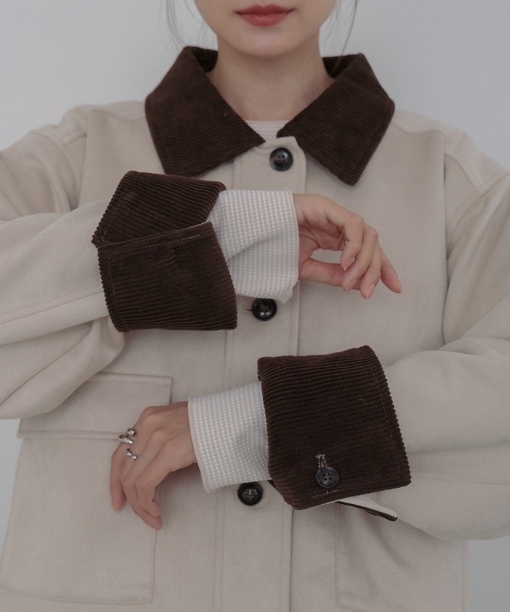 フェイクスエード×コーデュロイショートカバーオール