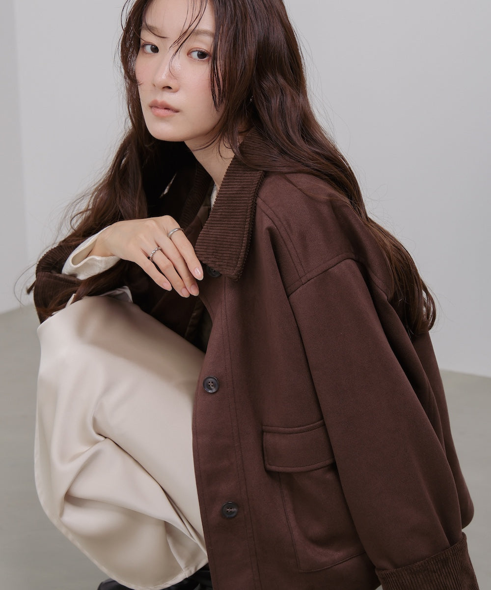 フェイクスエード×コーデュロイショートカバーオール