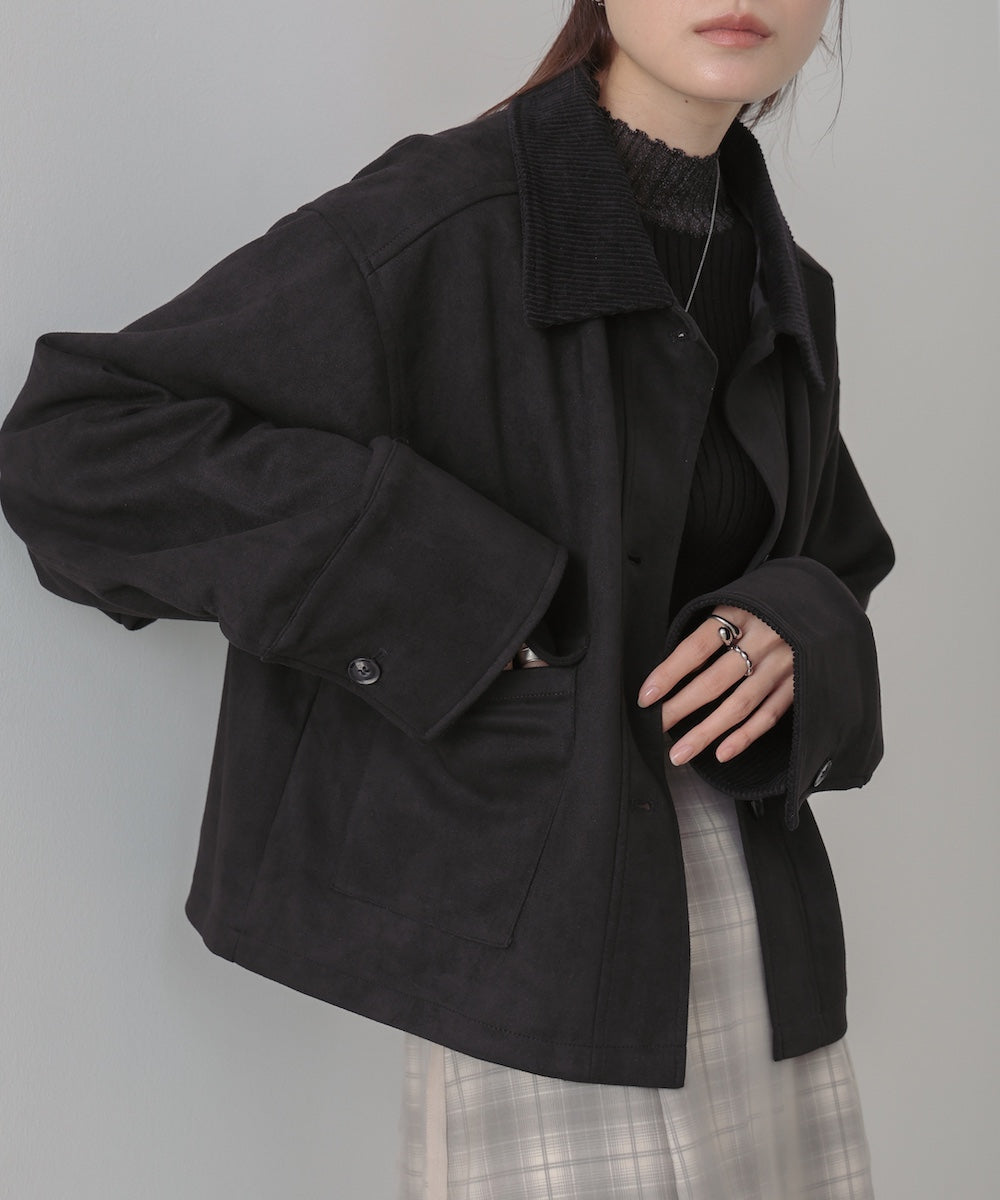 フェイクスエード×コーデュロイショートカバーオール