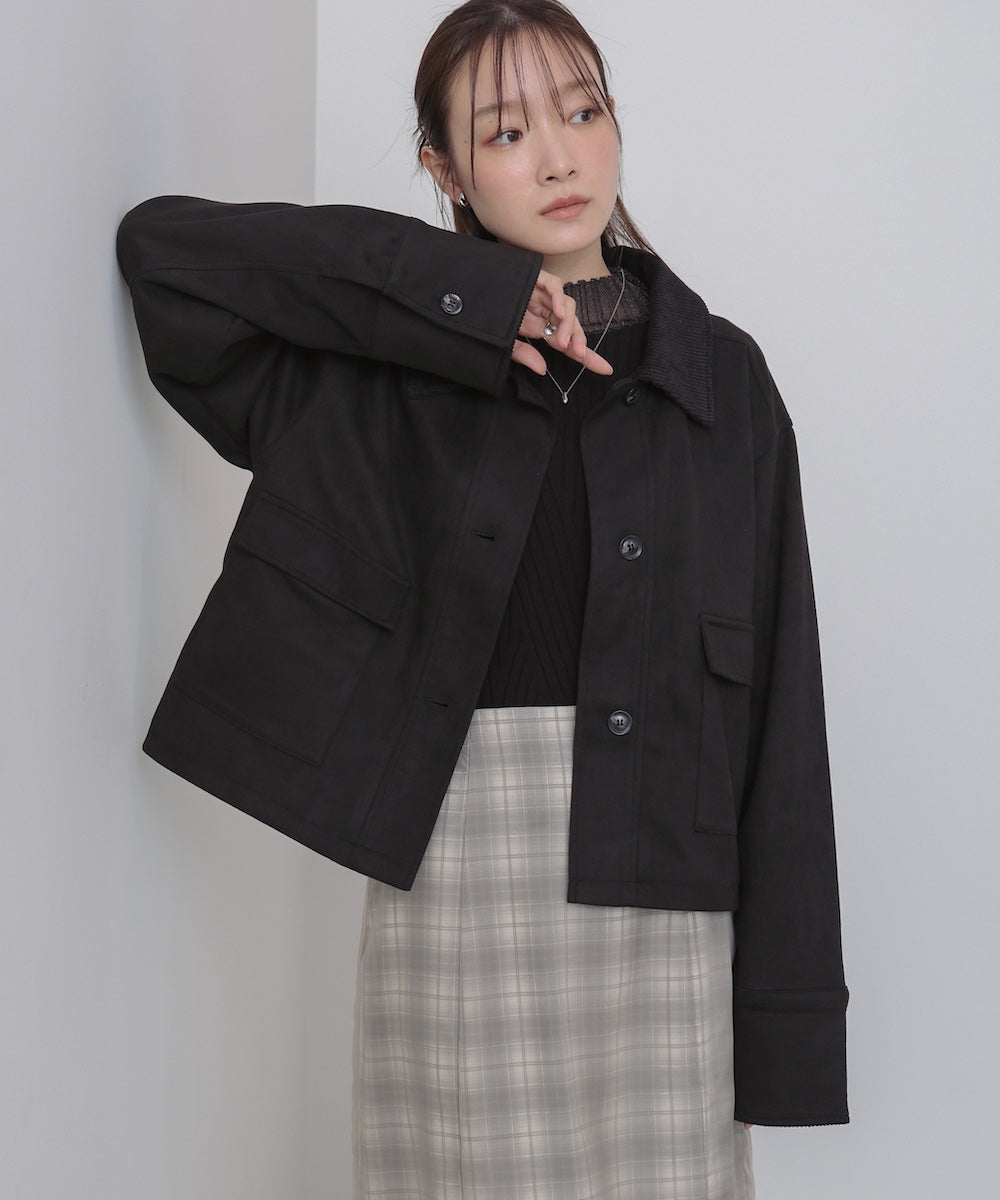 フェイクスエード×コーデュロイショートカバーオール