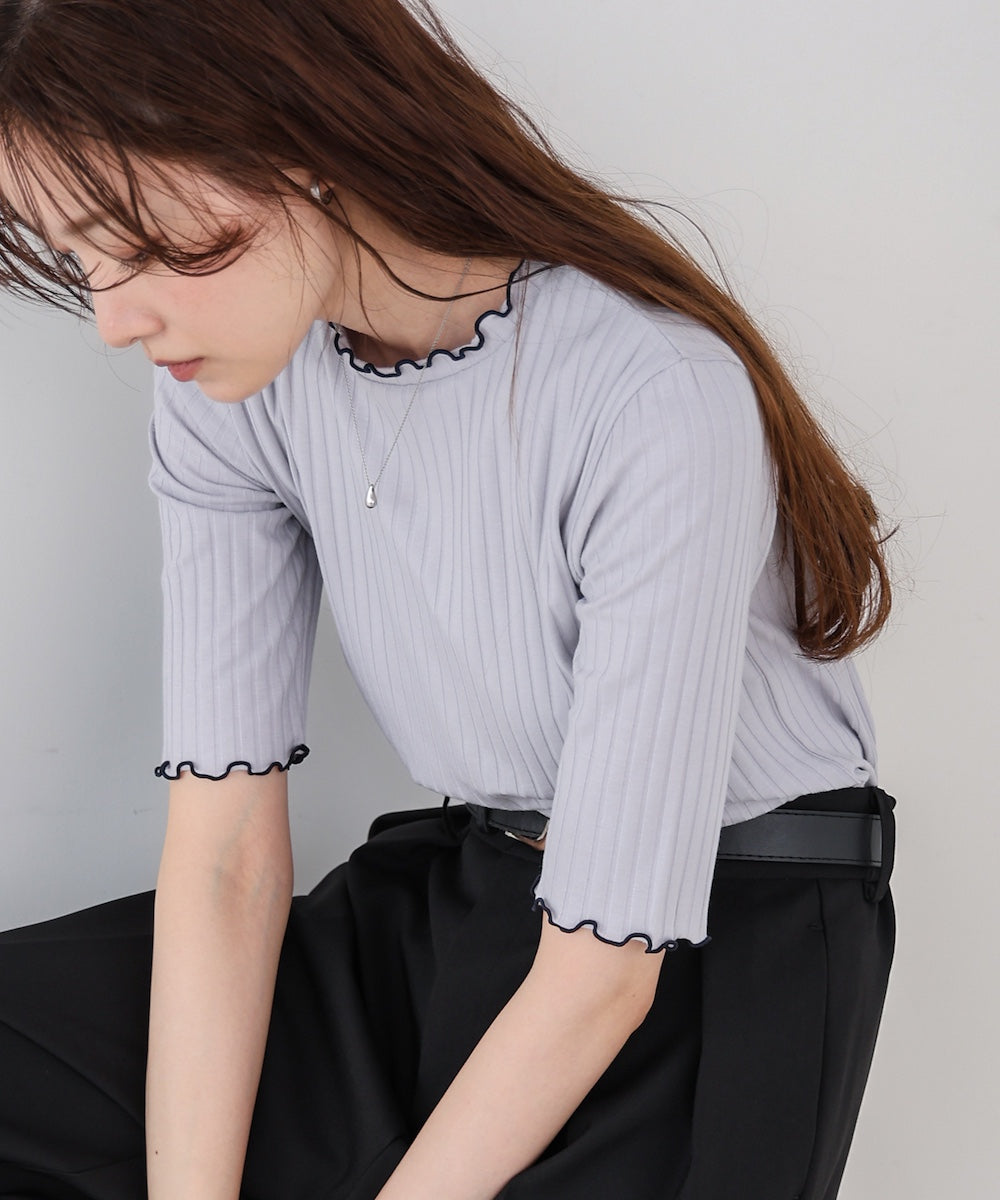 ウェーブメローハーフスリーブリブカットソー