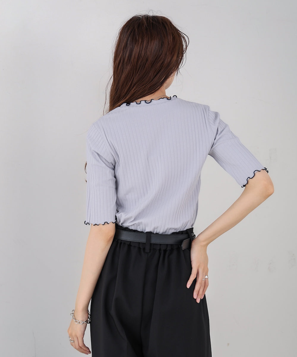 ウェーブメローハーフスリーブリブカットソー