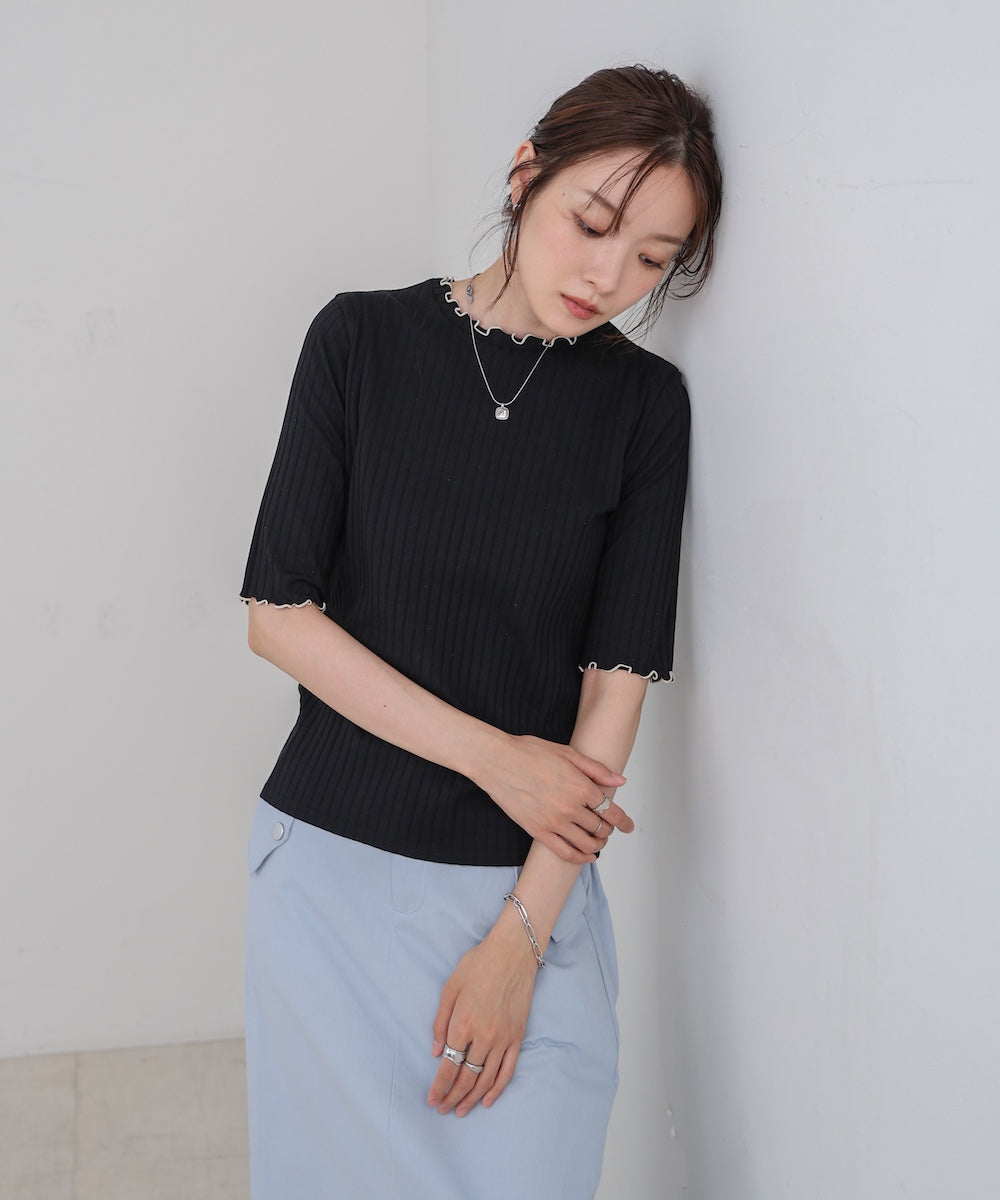 ウェーブメローハーフスリーブリブカットソー