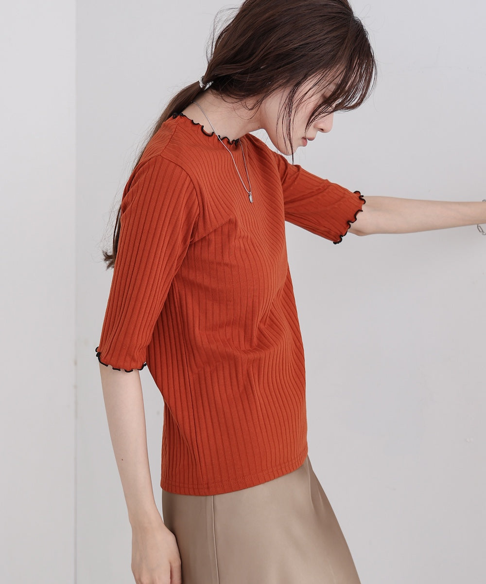ウェーブメローハーフスリーブリブカットソー