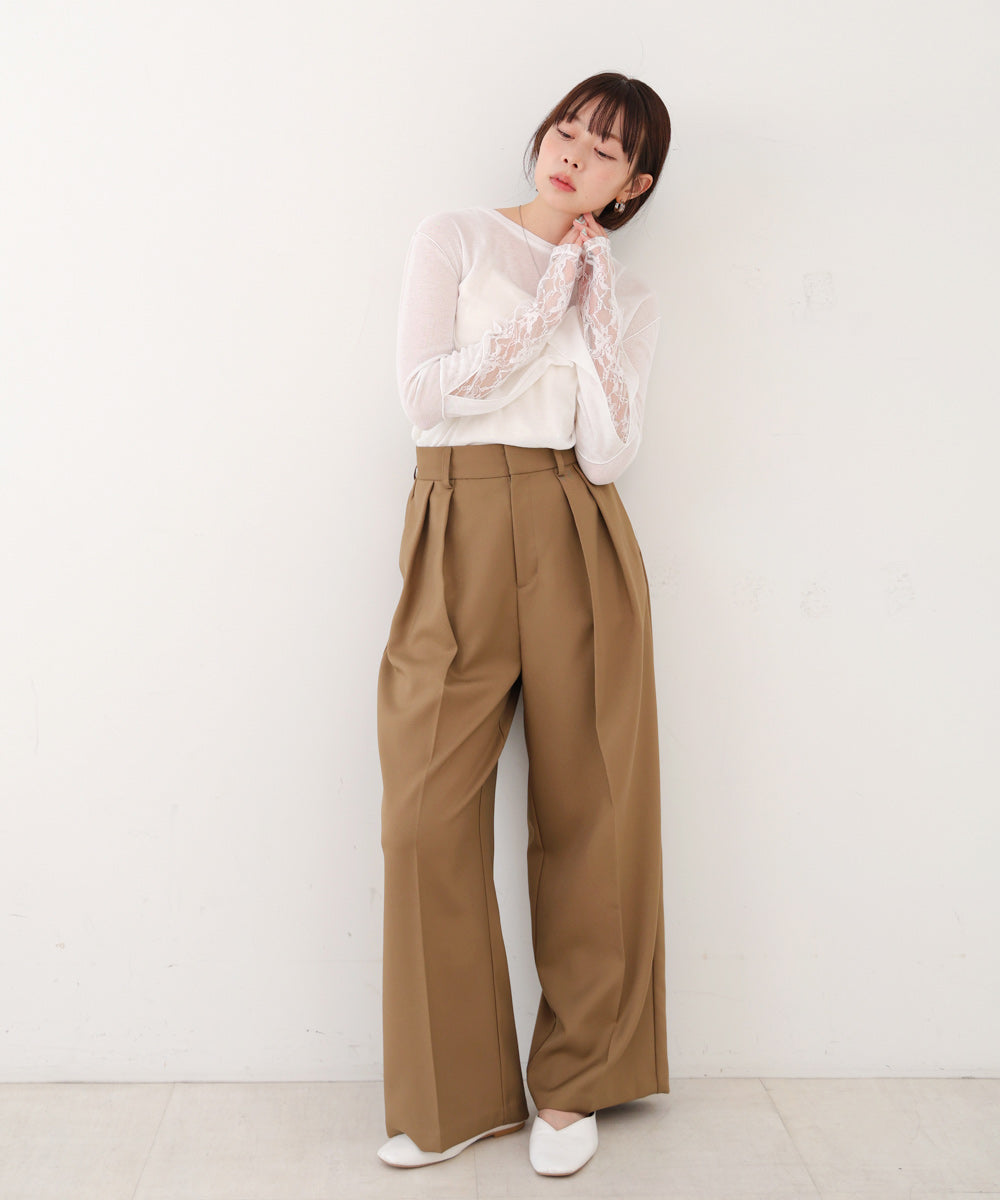 袖レースシアーリブレイヤードプルオーバー