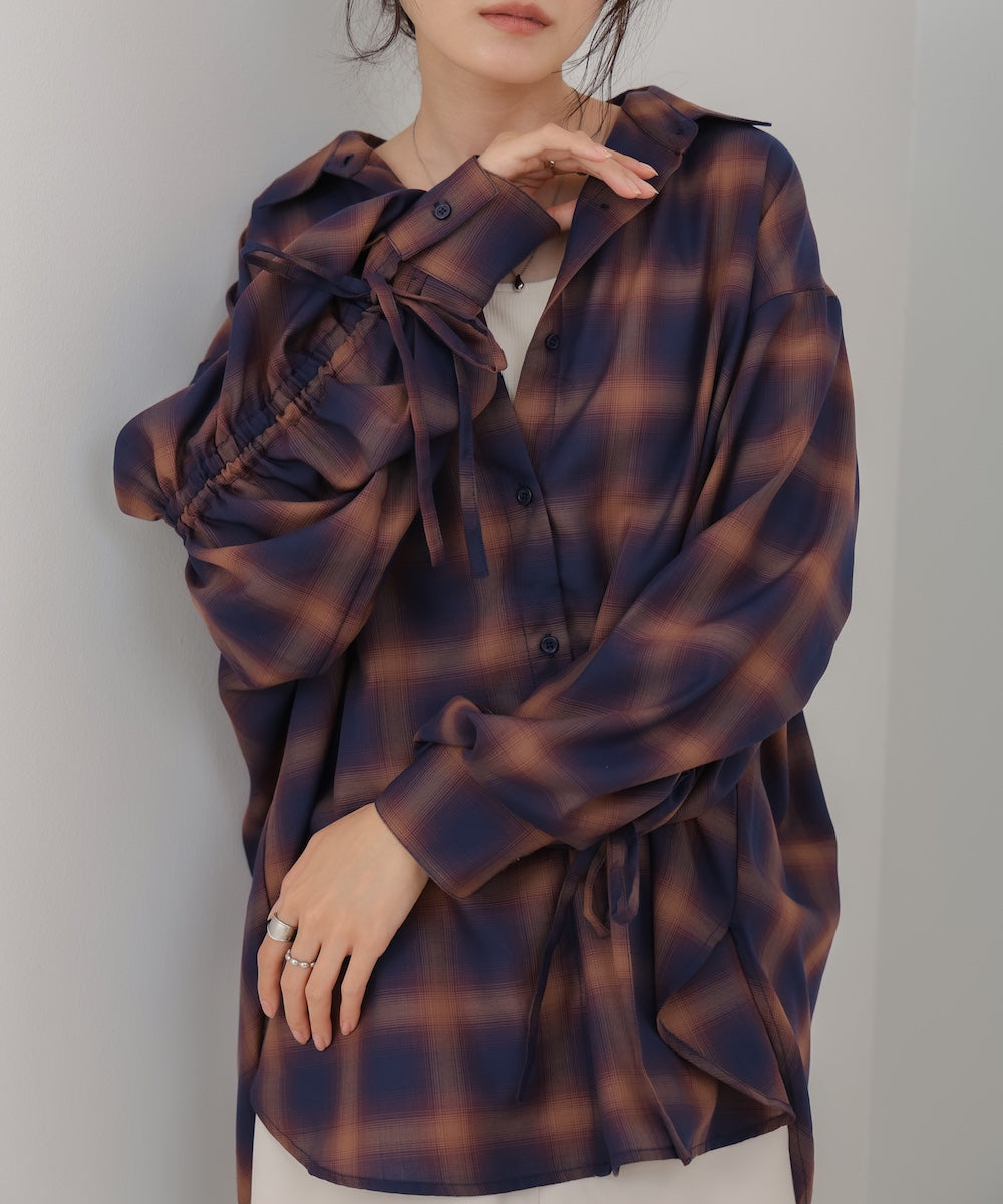 チェックバックギャザーシャツ