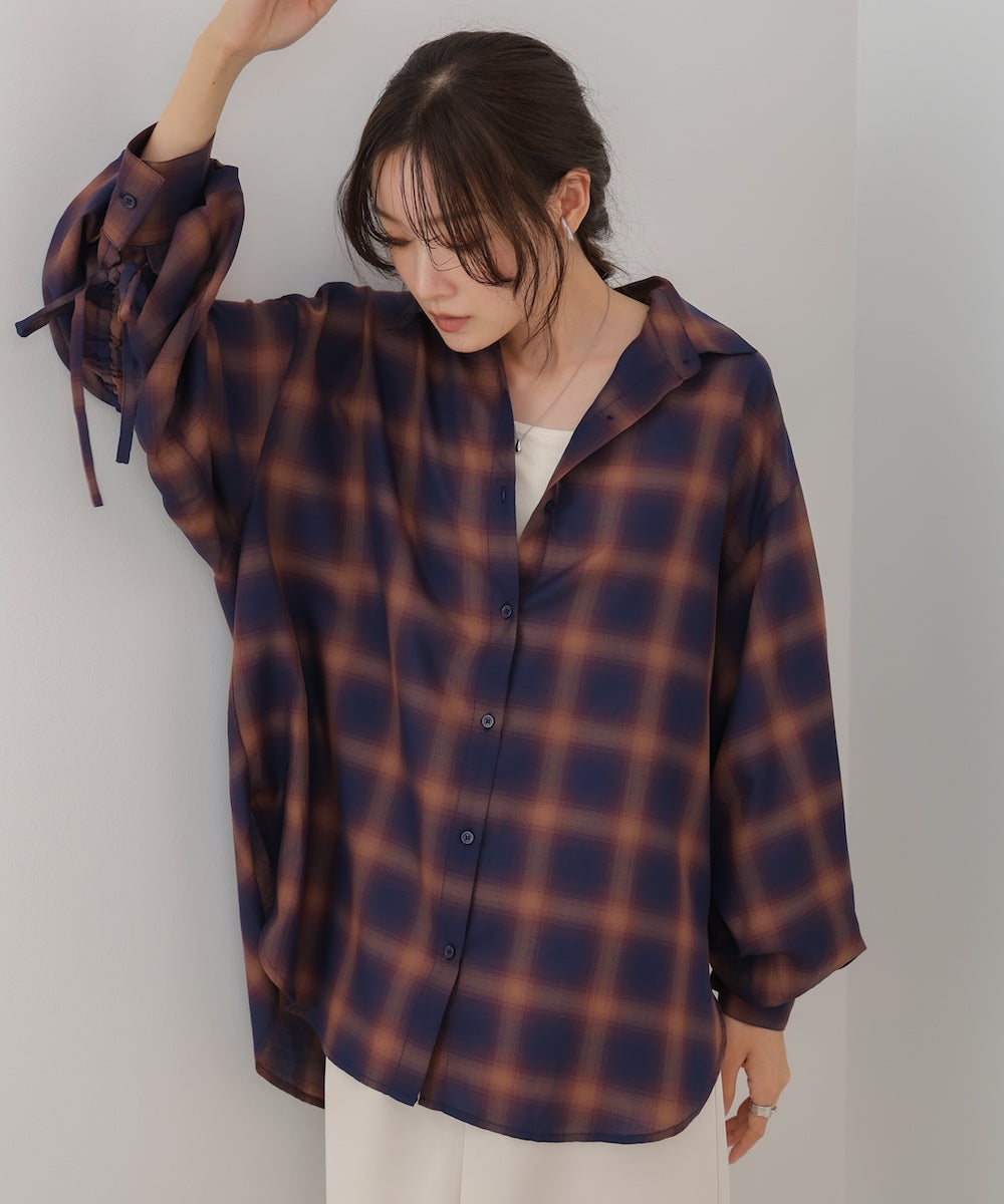 チェックバックギャザーシャツ