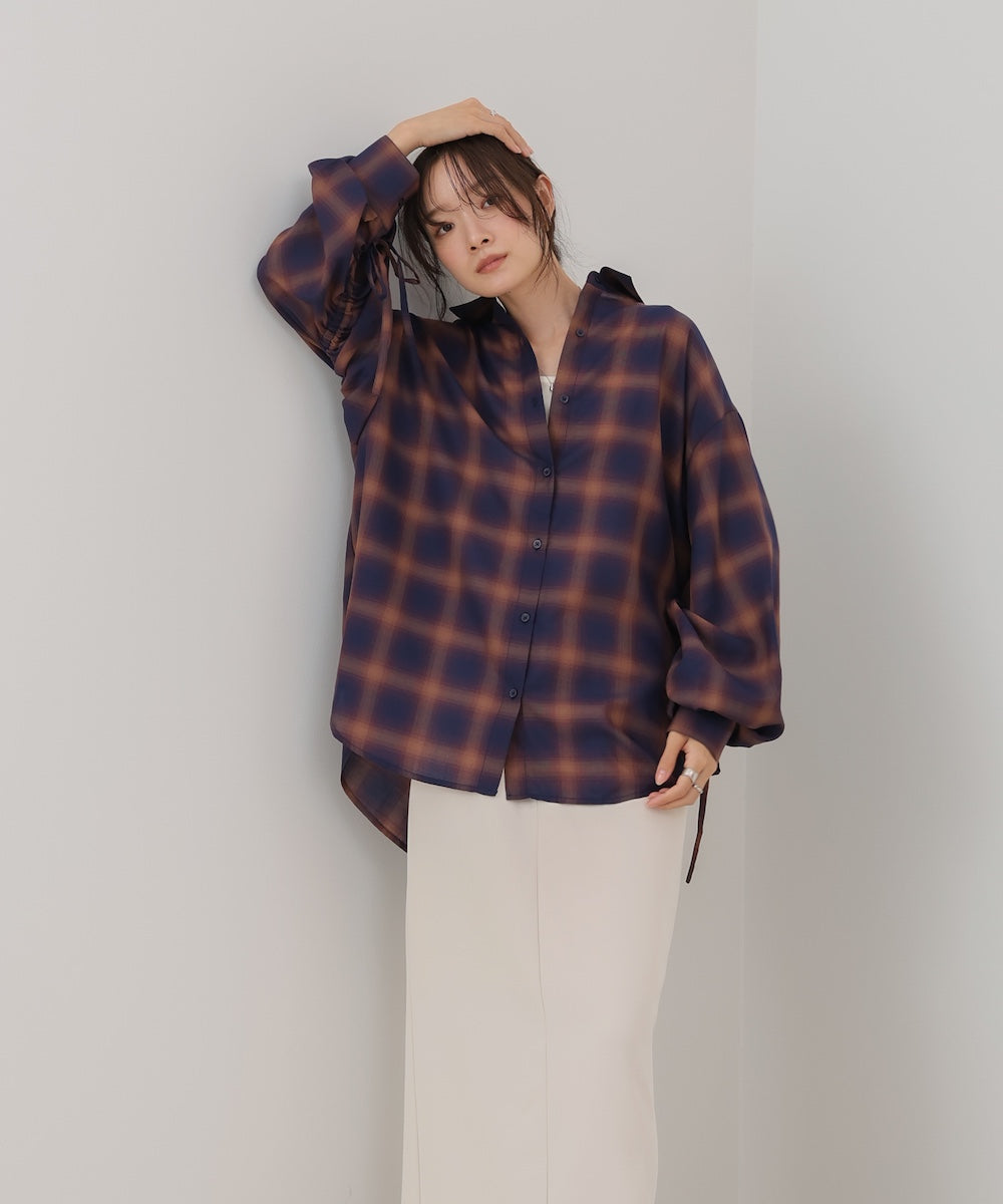 チェックバックギャザーシャツ
