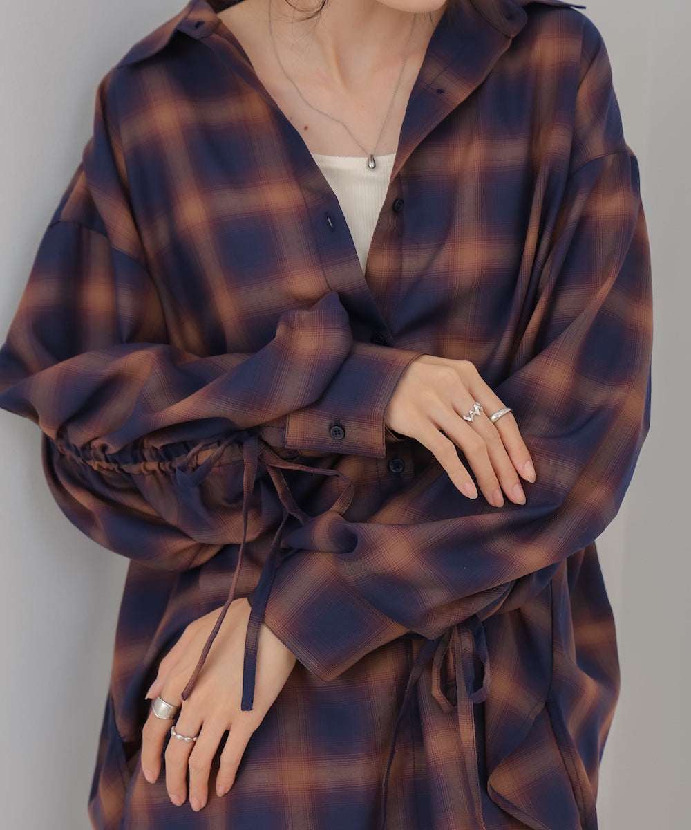 チェックバックギャザーシャツ