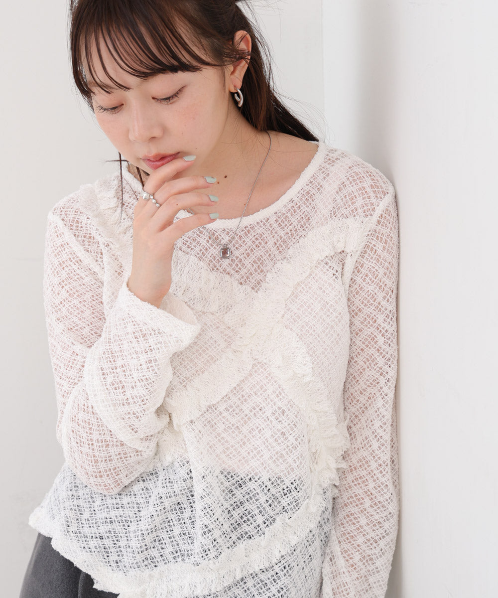 レースフリルシアーロングTシャツ