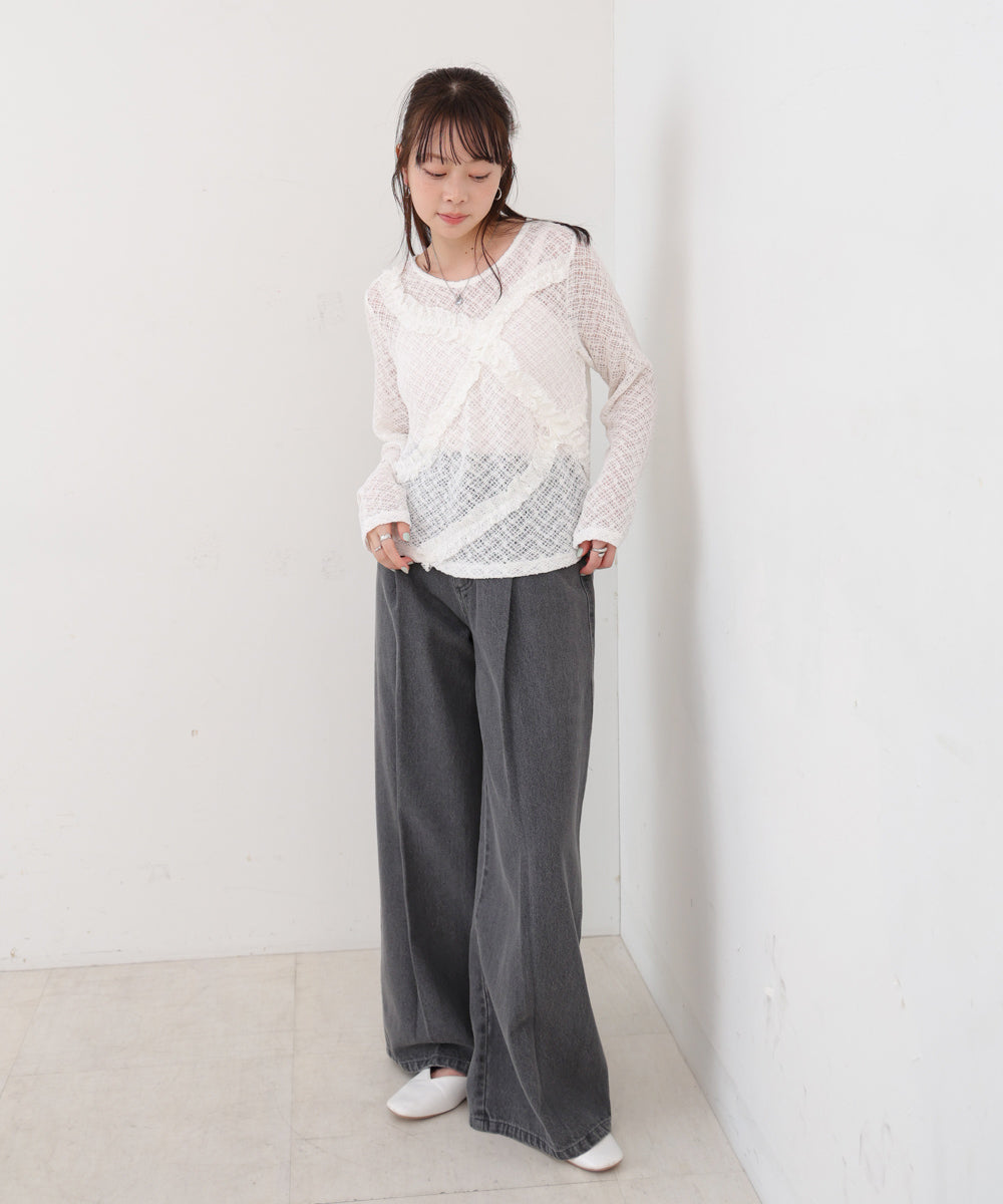 レースフリルシアーロングTシャツ