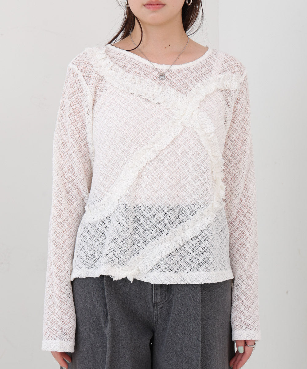 レースフリルシアーロングTシャツ