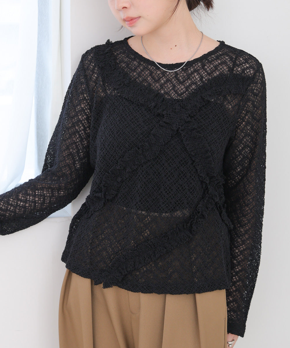 レースフリルシアーロングTシャツ