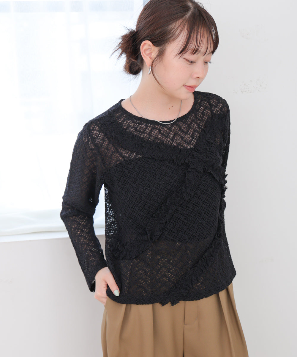 レースフリルシアーロングTシャツ