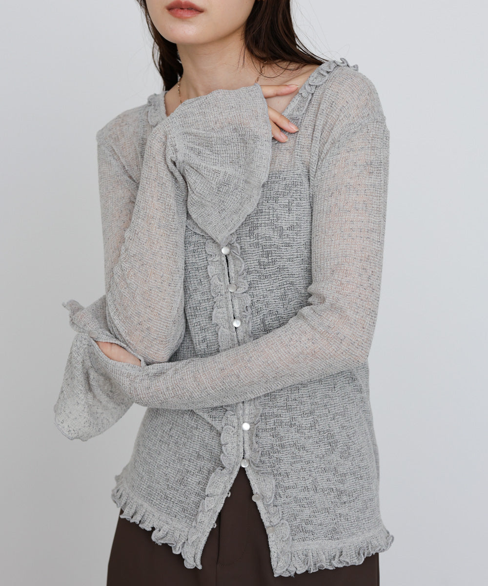 タイトシルエットフリルカーデ