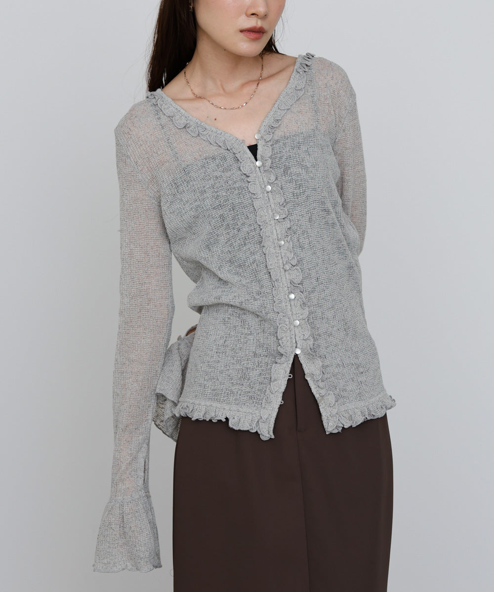 タイトシルエットフリルカーデ