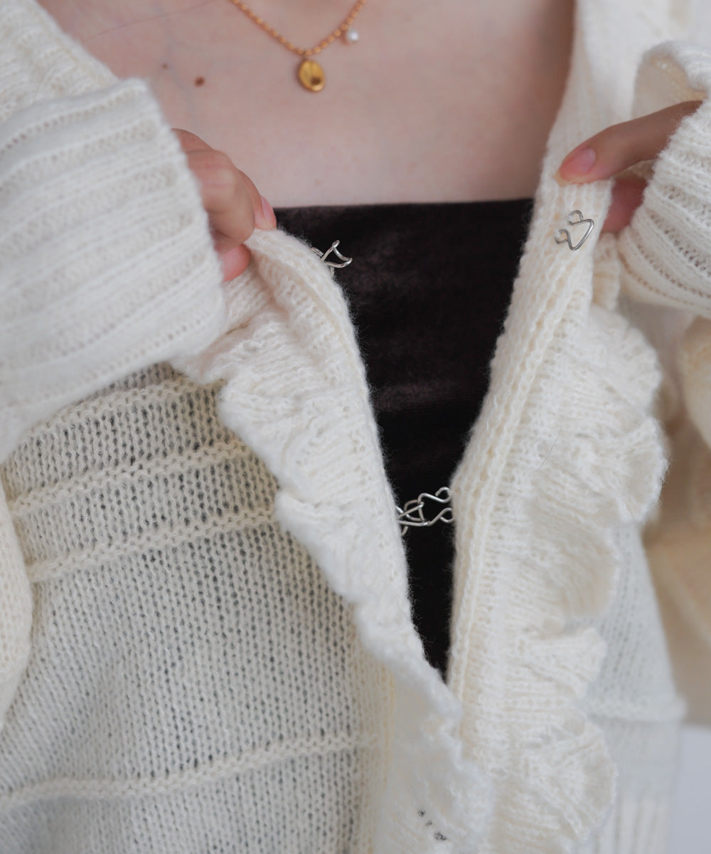 起毛フリルカラーホックカーディガン