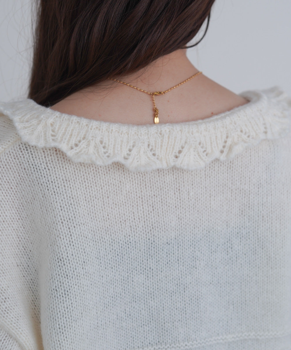 起毛フリルカラーホックカーディガン