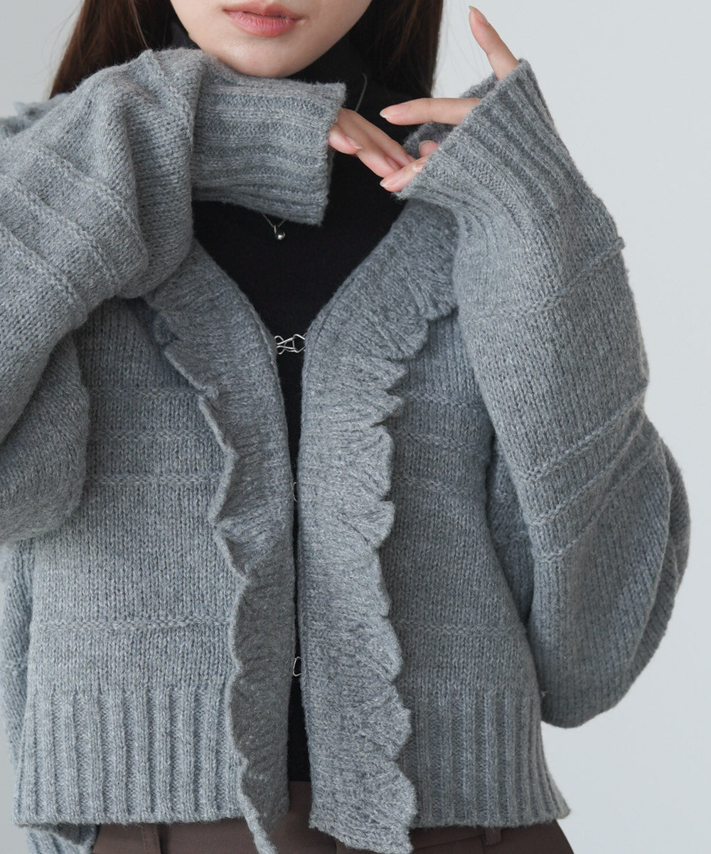 起毛フリルカラーホックカーディガン