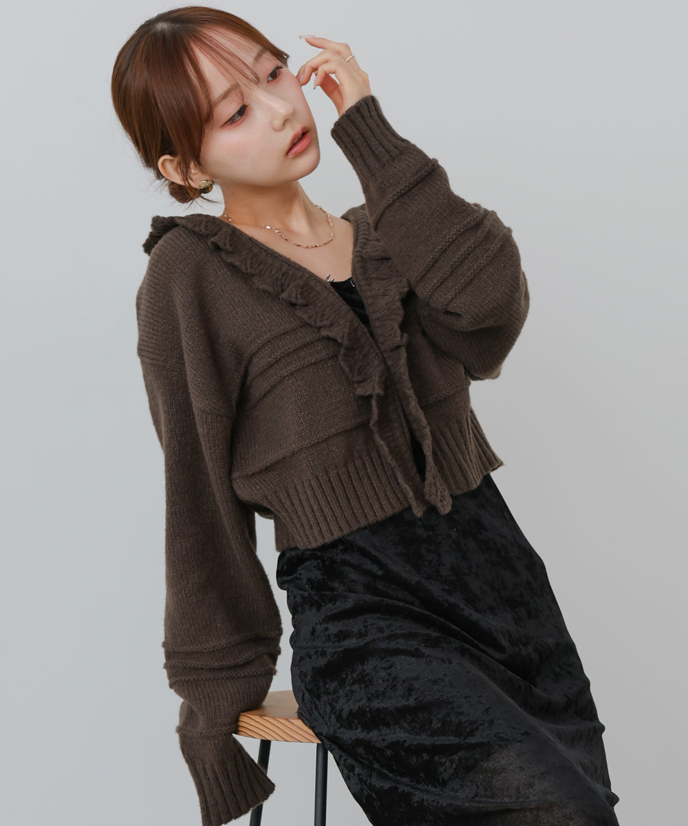 起毛フリルカラーホックカーディガン
